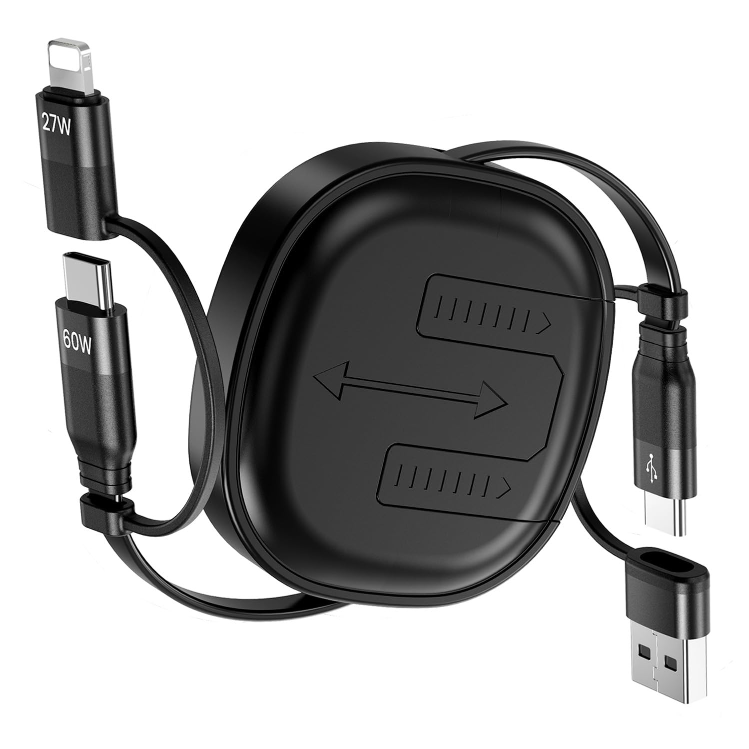 5-in-1 Multi Charging Cable 60W Fast Charger with Retractable Design - USB C to Lightning/USB A Cable for iPhone 15/14/13, iPad, Samsung Galaxy, PS5, Tablets - Perfect for Travel, Home & Office Use