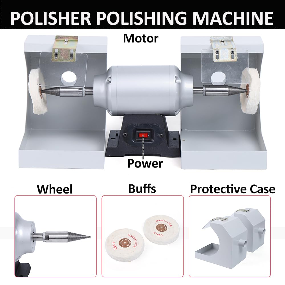 TFCFL 110V Dental Lab Polishing Machine - Jewelry Lathe Grinder for Buffing, Burnishing & Casting (US Stock) | Perfect for Dental Labs & Jewelry Workshops