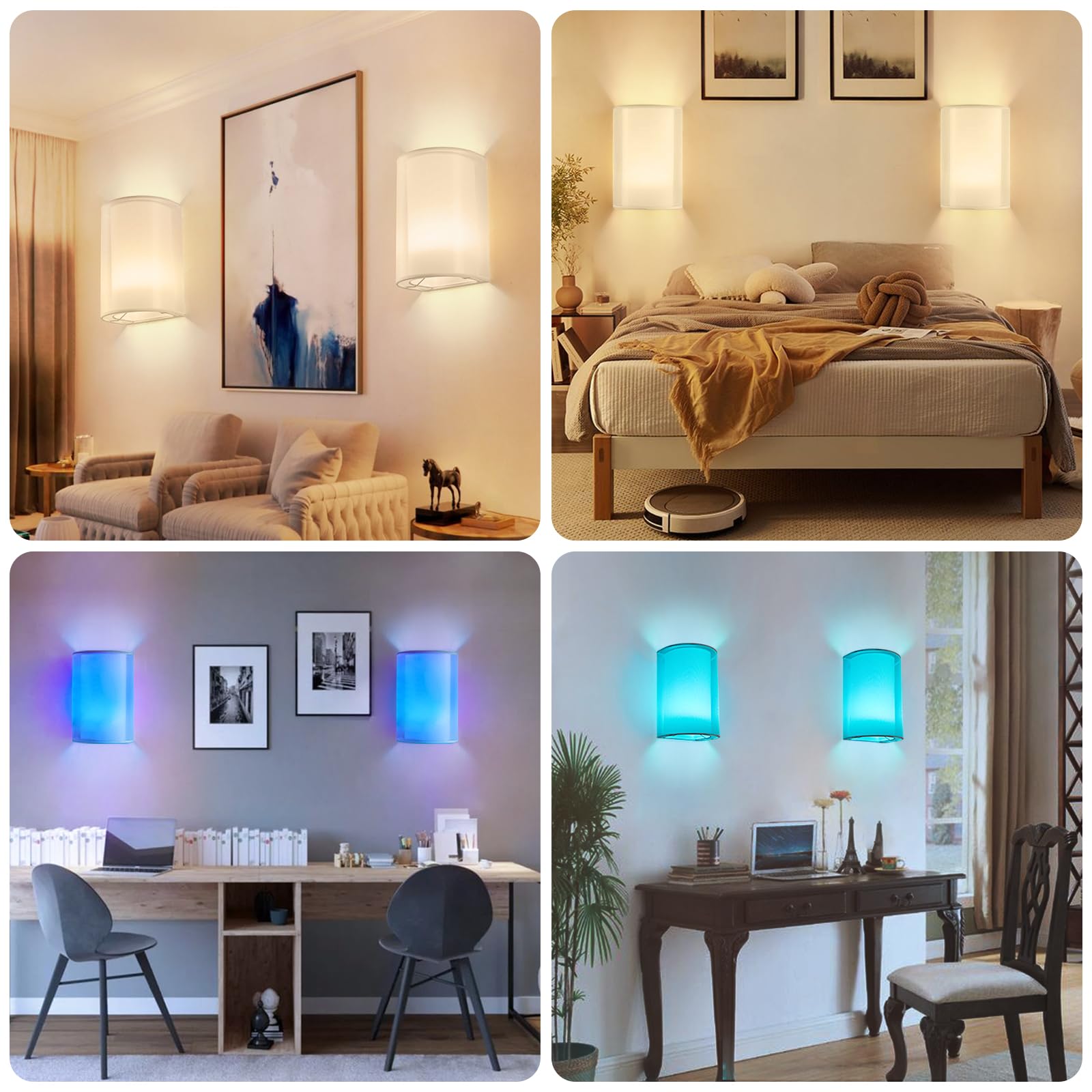 Dimmable LED Wall Sconces - 16 RGB Colors with Remote | Bedroom & Living Room Lighting Decor