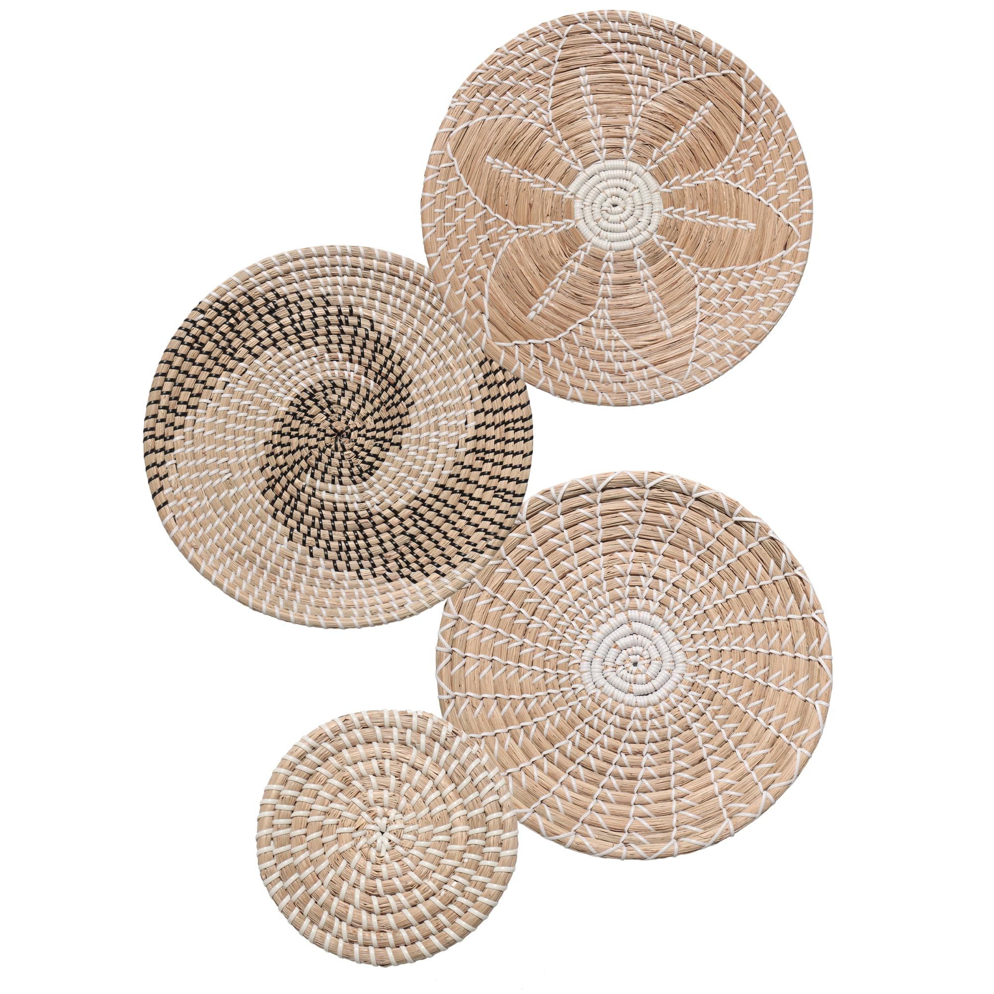 Boho Woven Wall Basket Decor Set of 4 - Handmade Wicker Wall Hanging for Living Room, Bedroom, Nursery & Boho Home Decor - Perfect for Farmhouse, Rustic & Coastal Interior Design