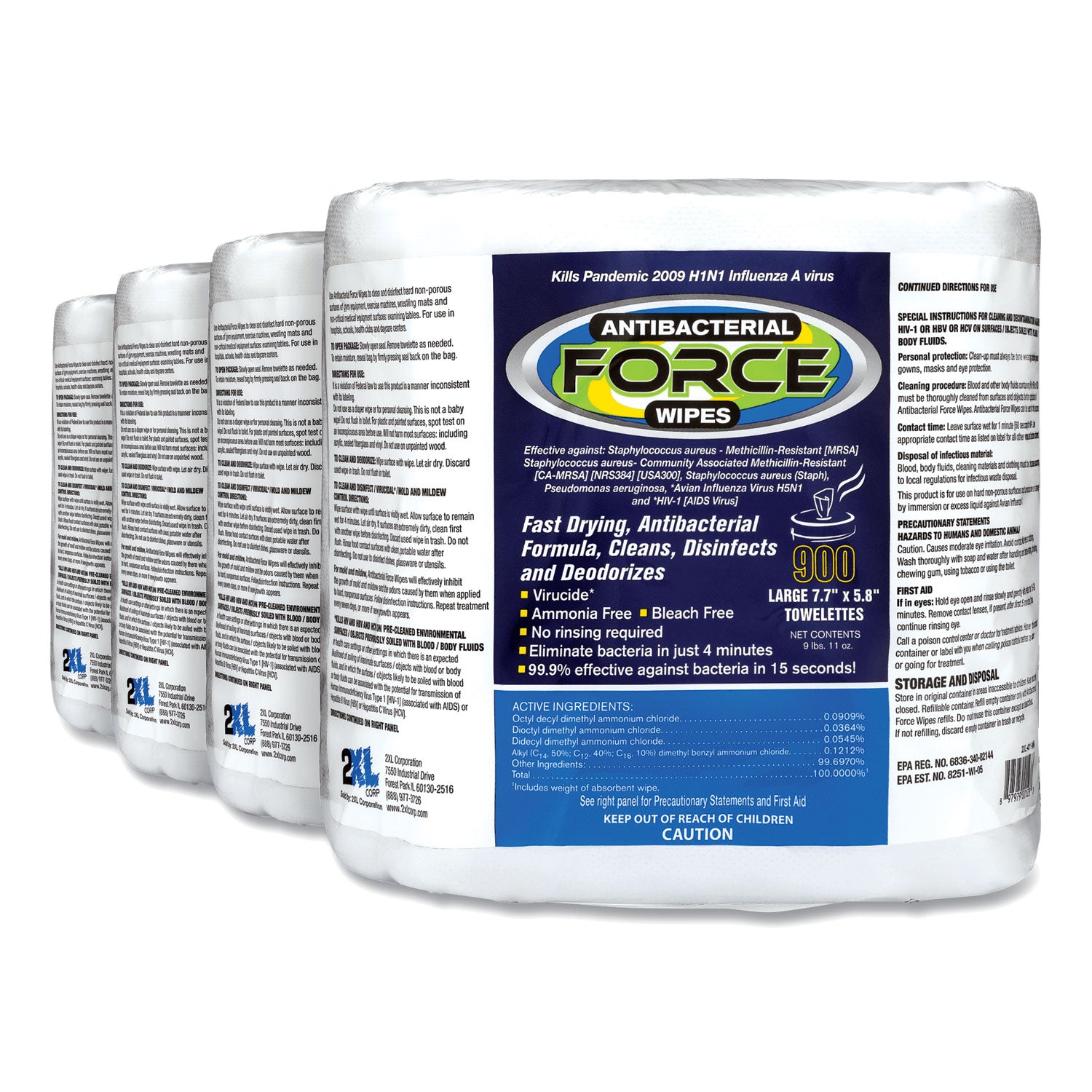 2XL FORCE Disinfecting Wipes Refill, 1 Ply, 6