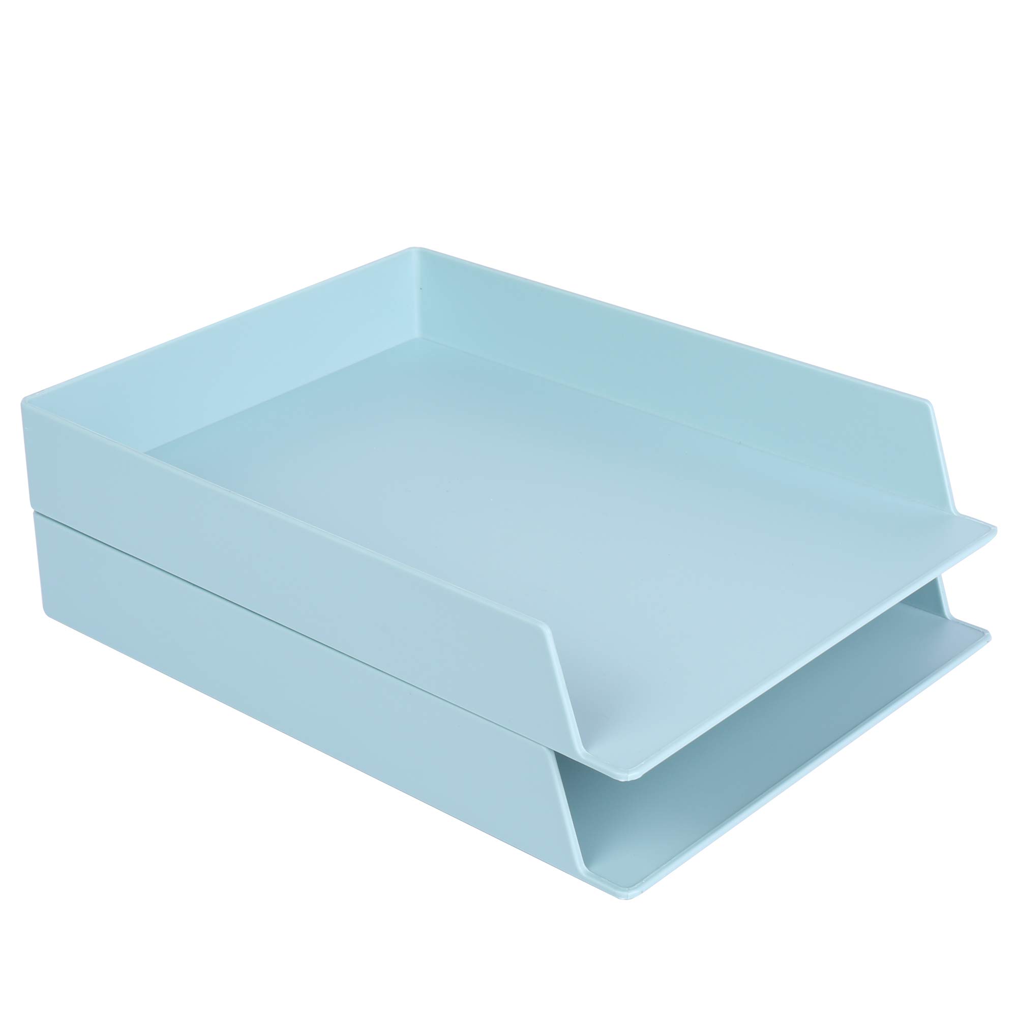 Sheebo Plastic Desk Organizer Set - 2-Piece Stackable Paper Letter Trays for Office & Home Organization | File Holder for Mail, Documents & Office Supplies (Blue) | Perfect for Workstations, Desks & Home Offices