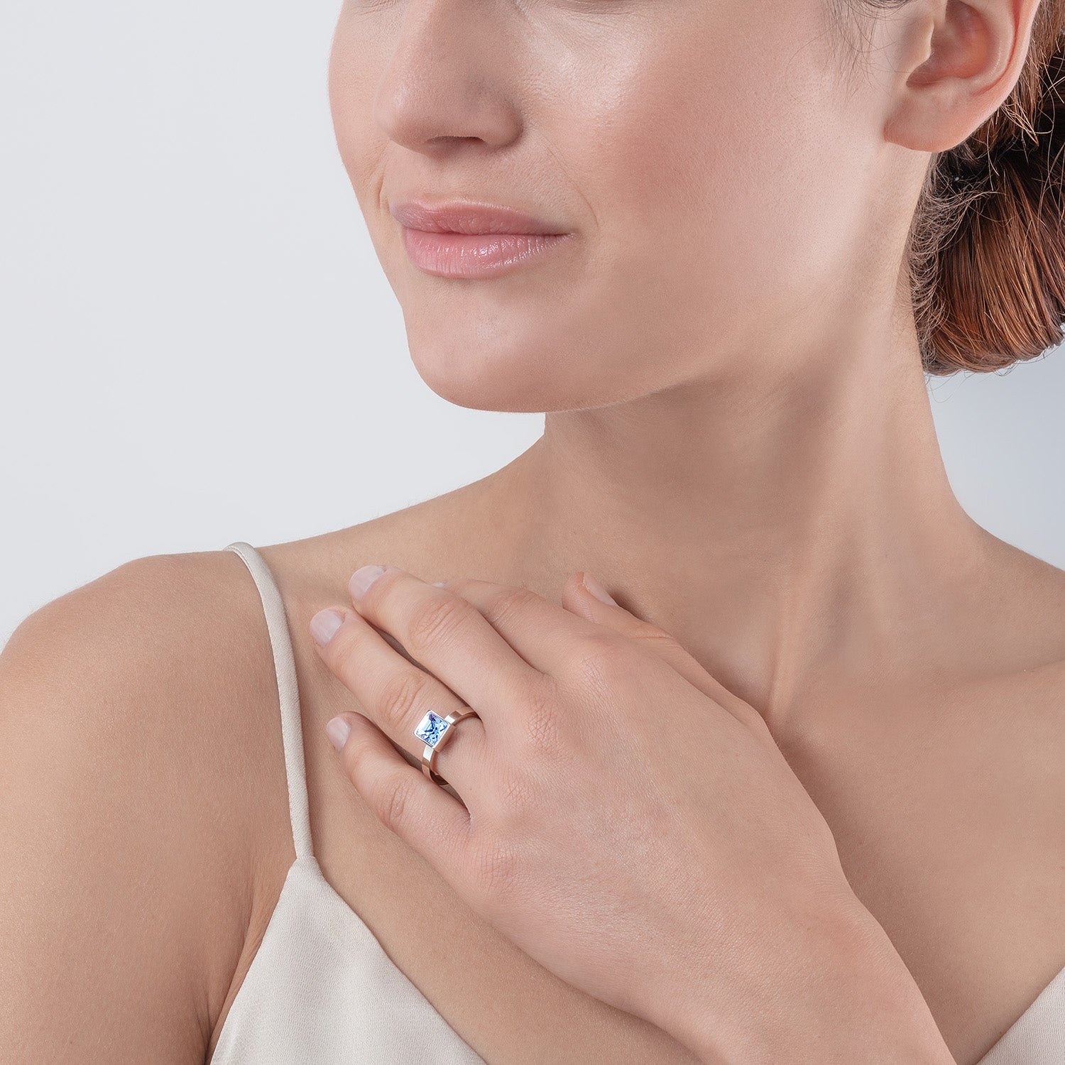 Stunning Square Big Ring in Silver with Light Blue Accents - Perfect for Weddings, Parties & Everyday Elegance