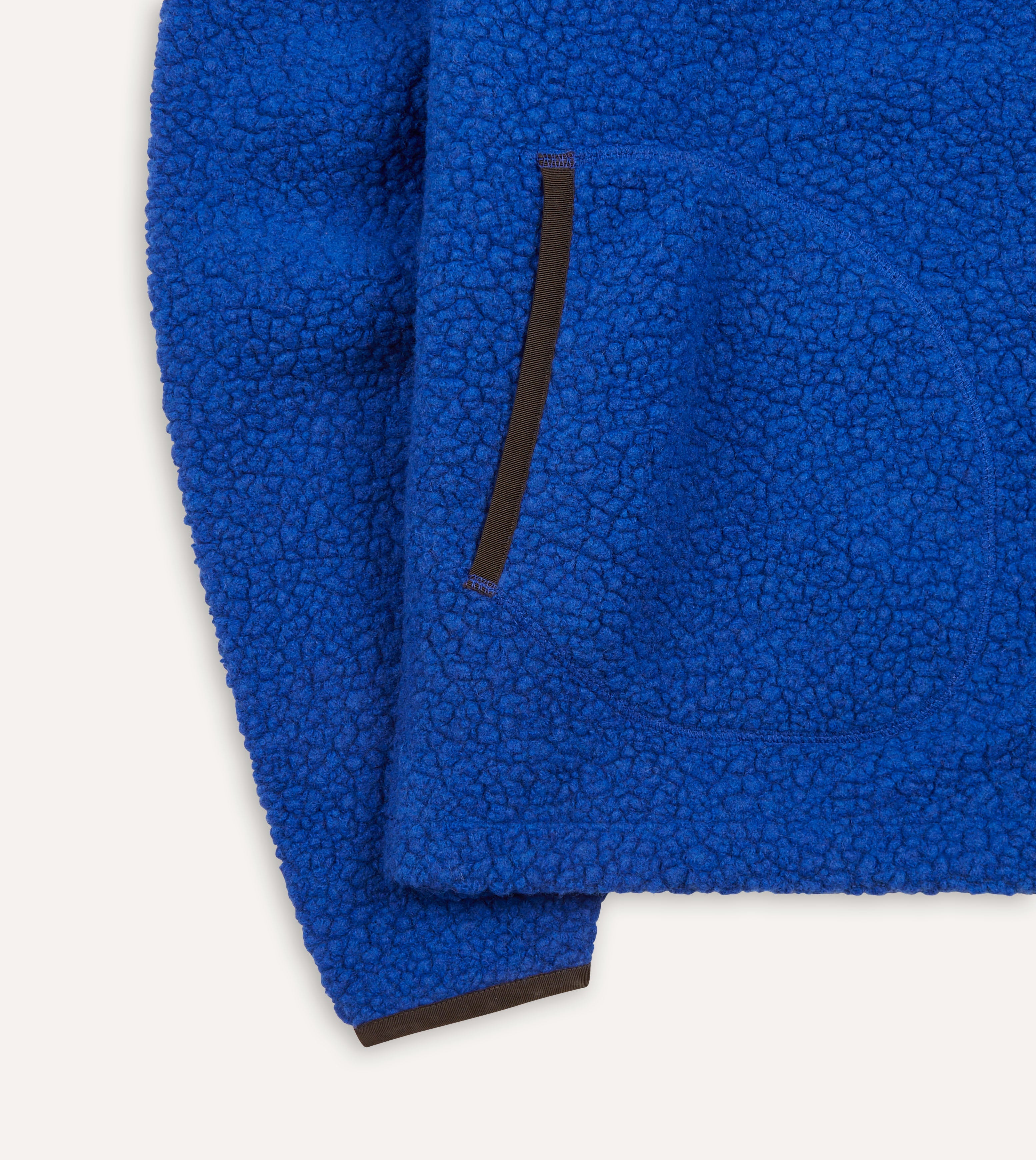 Blue Boucle Wool Zip Fleece Jacket for Women - Cozy Winter Outerwear with Pockets | Perfect for Casual Outings, Travel & Outdoor Activities