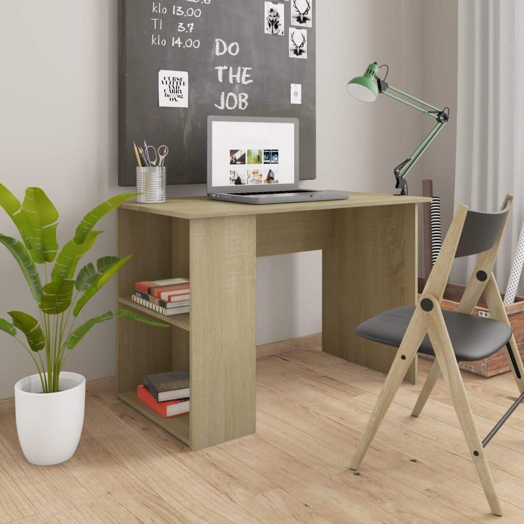 vidaXL Modern Computer Desk with 2-Tier Storage Shelves, Home Office Desk with Bookshelf & Tower Shelf - Study Writing Workstation in Sonoma Oak - Perfect for Small Spaces & Remote Work