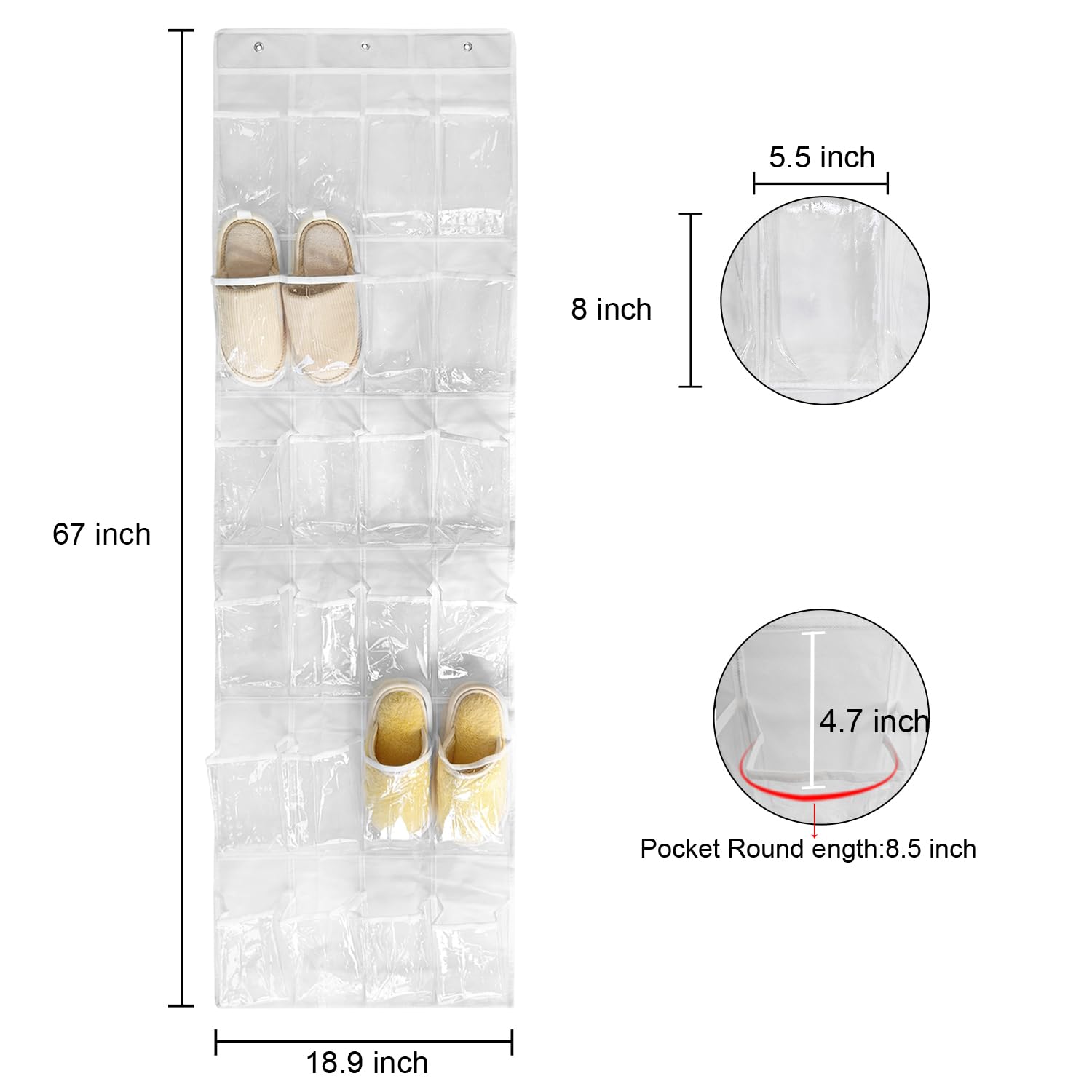 1 Pack 24 Clear Crystal Pockets Large Over The Door Hanging Shoe Organizer - 64