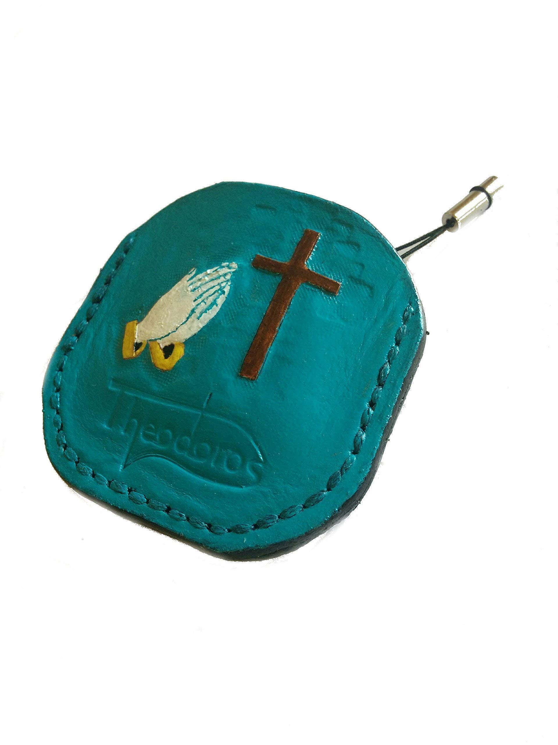 3D Genuine Leather Christian Cross Keychain with Prayer Hands & Custom Initials - Handmade Personalized Carved Keyring for Men Women - Perfect for Gifts, Car Keys & Everyday Carry