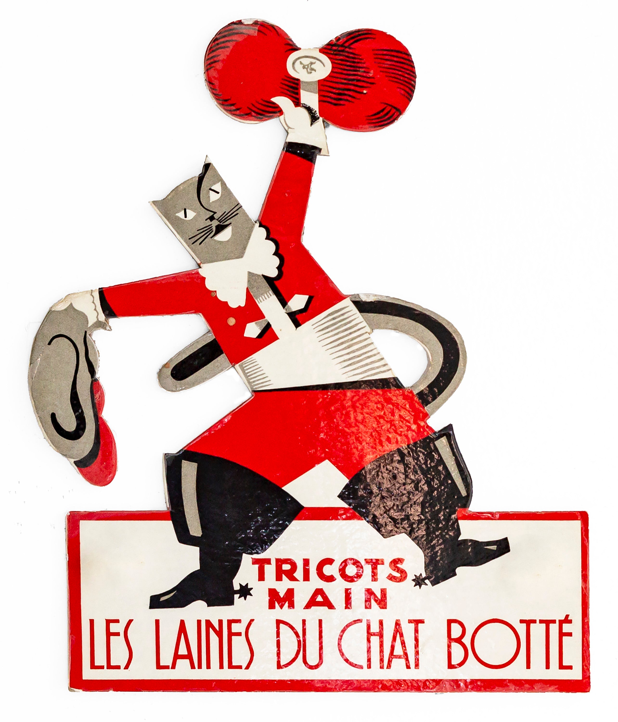 Vintage 1930s Original French Art Deco Poster - Tricot Main Les Laines Du Chat Botte - Retro Wall Art Decor for Living Room, Office & Bedroom