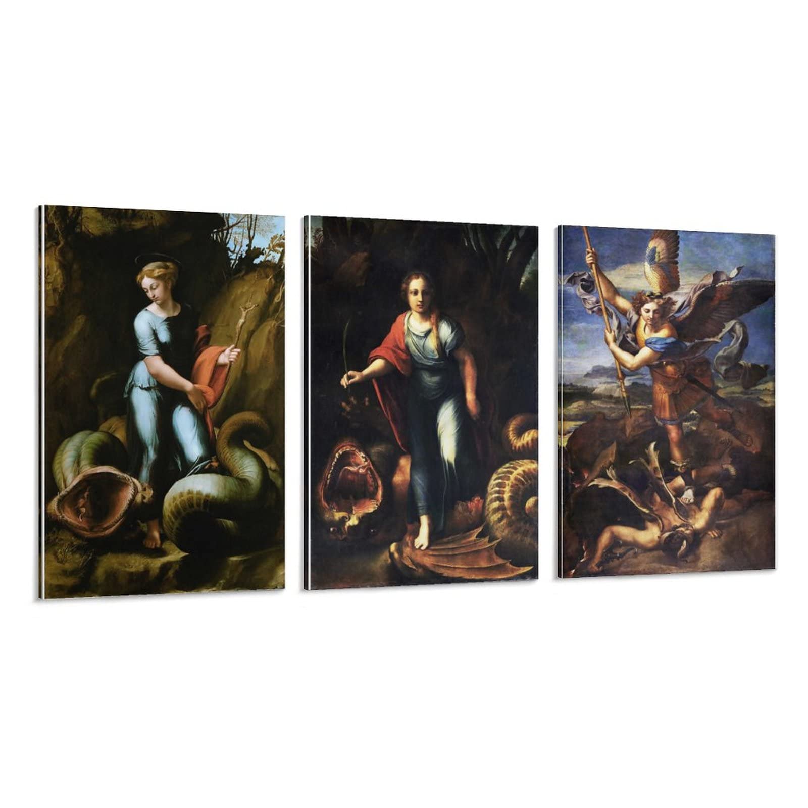 Saint Margaret 1518 & Saint Michael Vanquishing Satan by Raphael - Renaissance Art Religious Oil Painting Reproduction, Famous Poster for Bedroom Decor, Wall Art Print for Home Aesthetic (Perfect for Living Room, Office, or Gift)