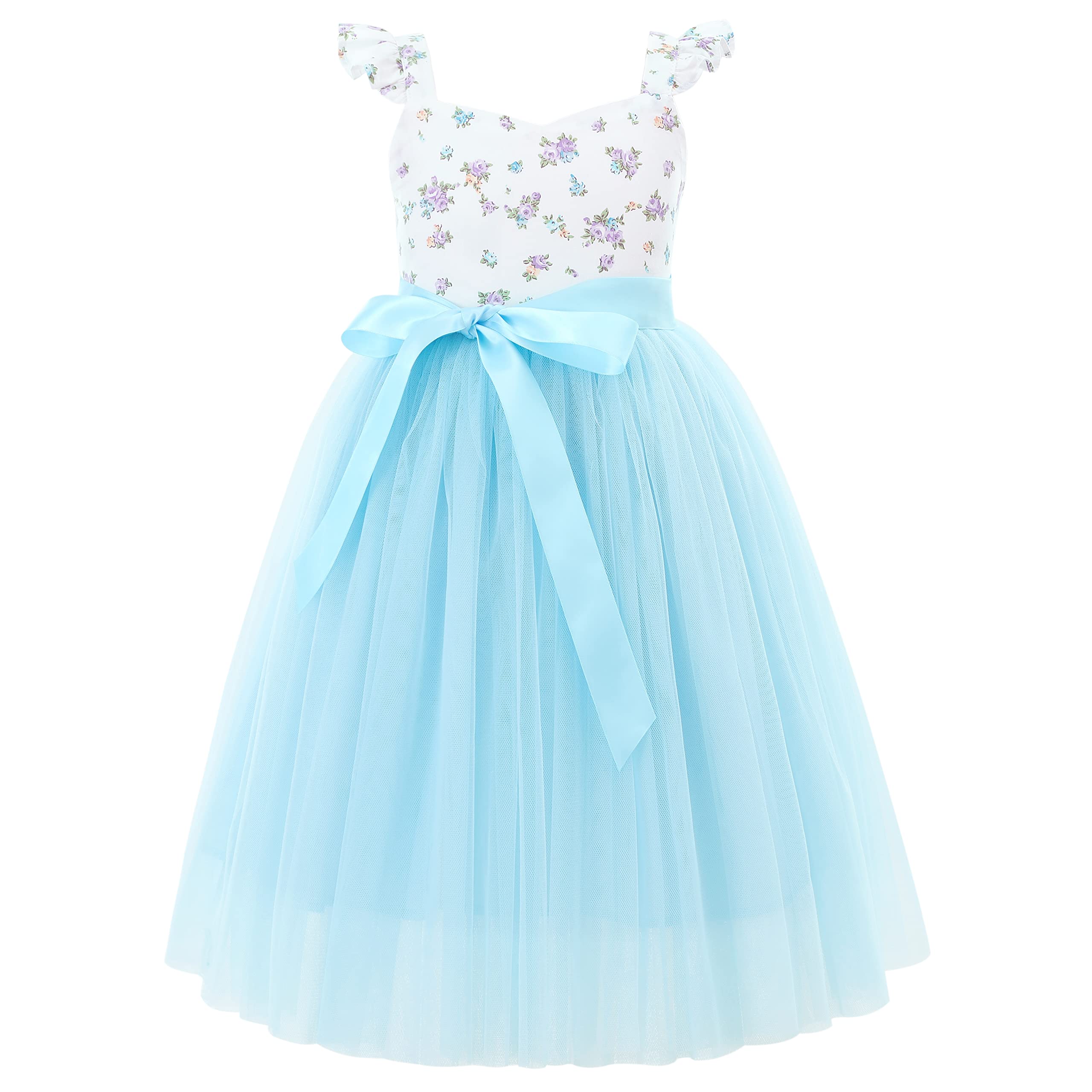Flofallzique Girls Tulle Dress with Floral Print - Summer Wedding, Birthday, Easter & Tea Party Outfit for Toddlers | Perfect for Special Occasions & Photo Shoots
