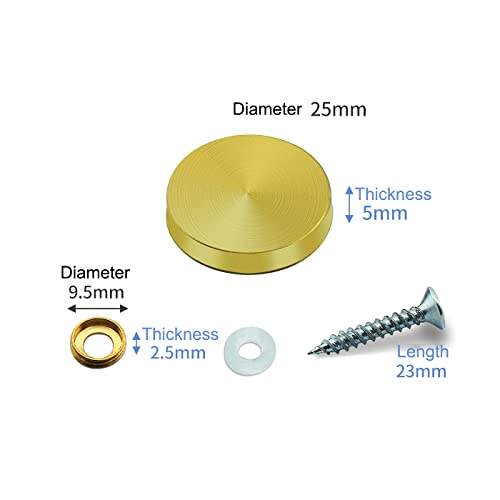 4PCS 304 Stainless Steel Mirror Screws - 25mm Decorative Flat Cap Nails for Sign Advertising Hardware (Brushed Gold) - Perfect for Retail Displays, Home Decor & Commercial Signage