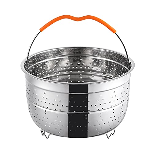 Premium 304 Stainless Steel Steamer Basket with Handle - Safe Anti-Scald Design for 3/6/8 Quart Pressure Cookers - Vegetable & Fruit Strainer Insert - Large Pot Steamer for Healthy Cooking, Meal Prep & Canning