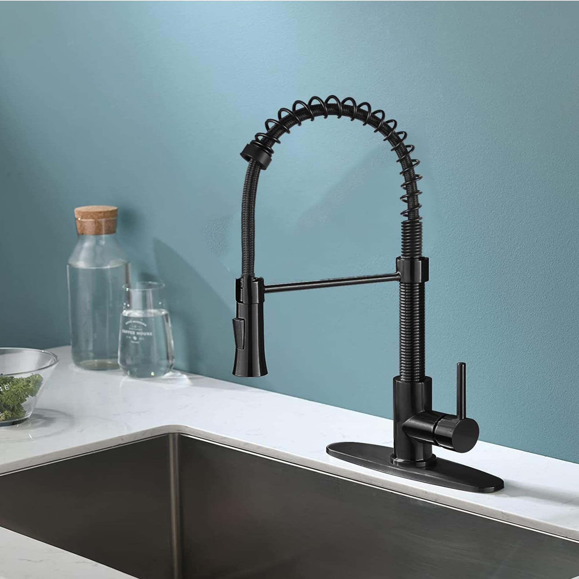 Stainless Steel Pull Down Kitchen Faucet - Single Handle Spring Sprayer for Farmhouse & Commercial Use