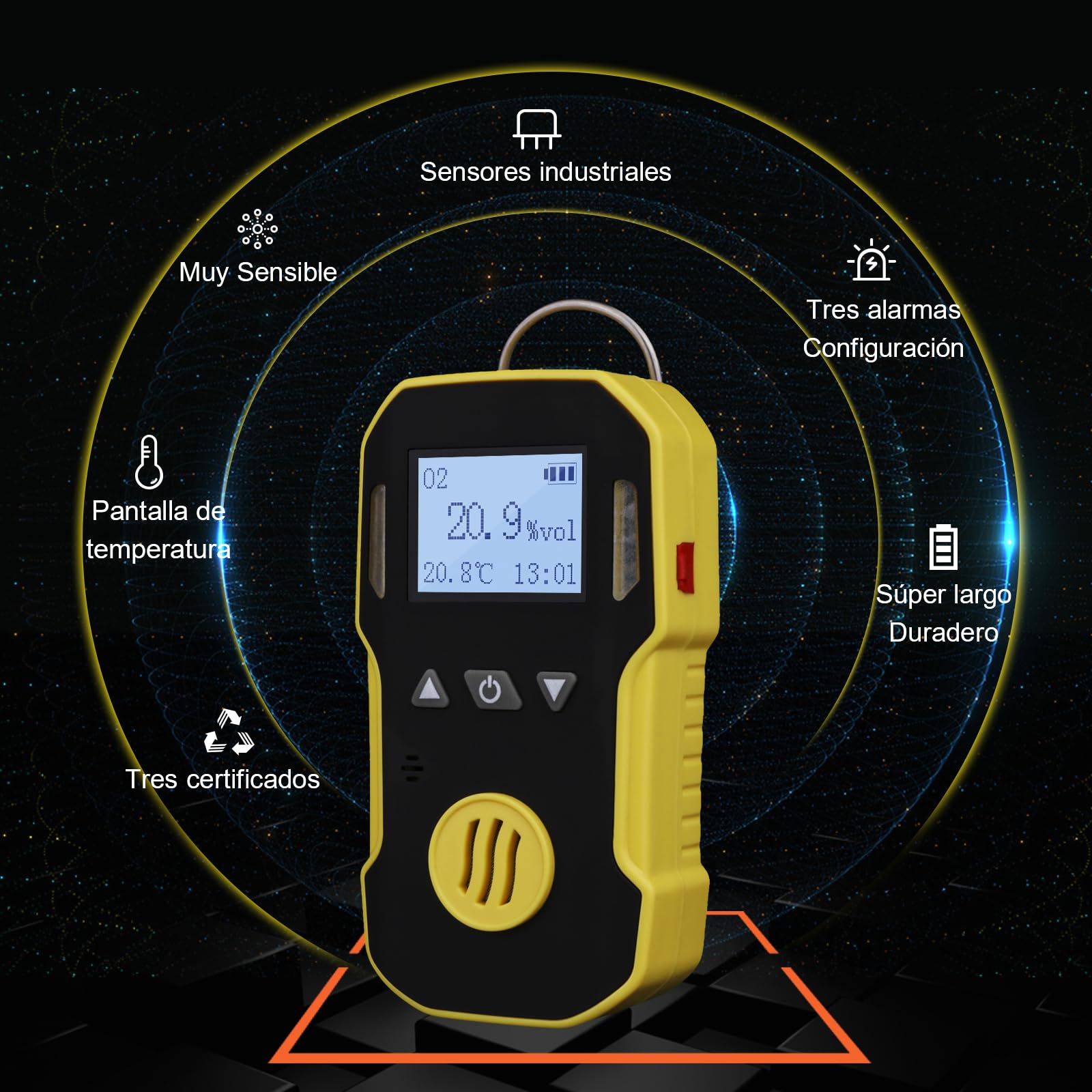 BOSEAN Portable Oxygen Gas Detector - O2 Gas Monitor with Audio, Visual & Vibration Alarms - Rechargeable Gas Tester with Temperature Sensor, LED Backlight & Clip - Perfect for Industrial Safety, Mining, Confined Spaces & Home Use
