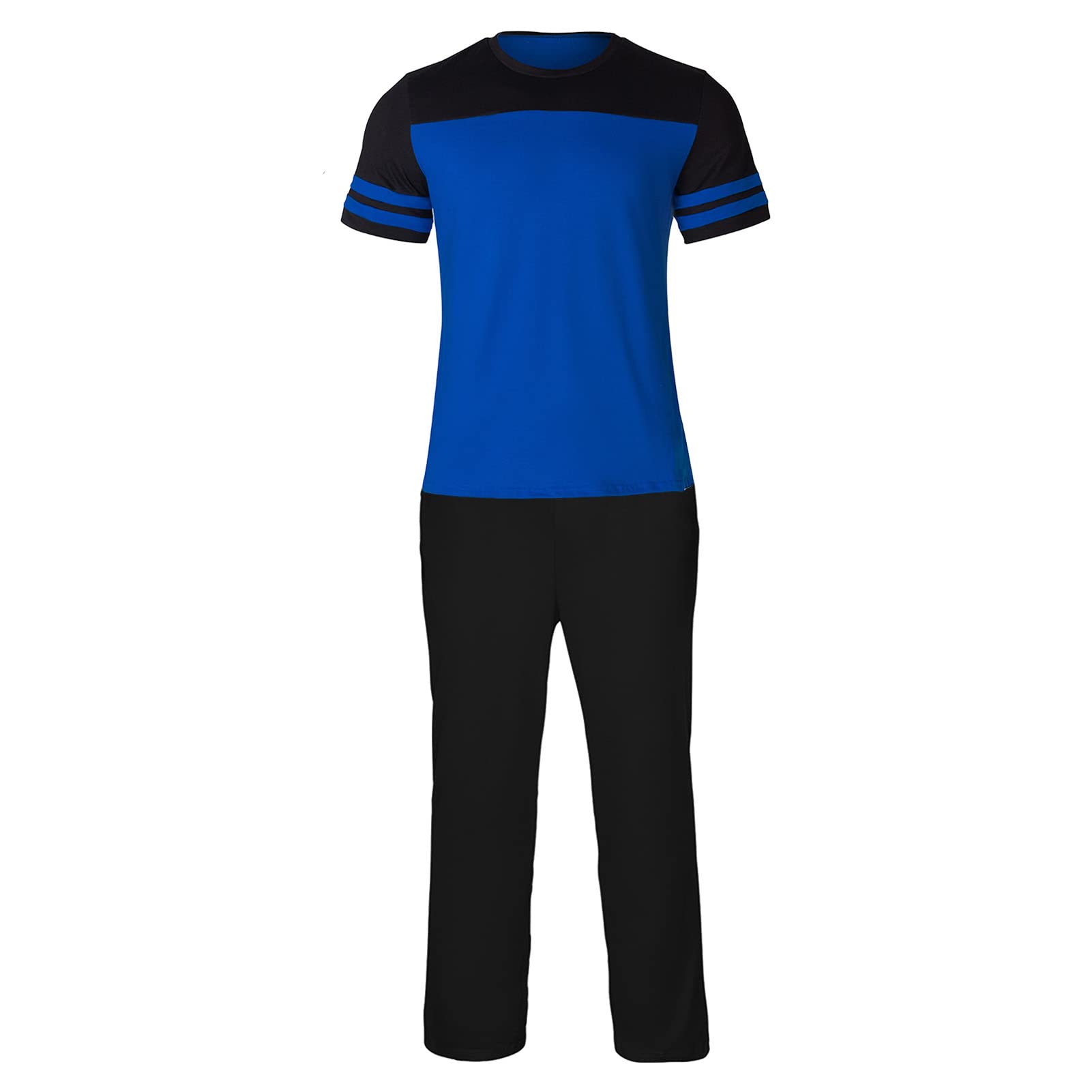 Men's Soft Cotton Pajama Set - Short Sleeve Top & Lounge Pants - 2 Piece Comfy Sleepwear for Night & Relaxing at Home