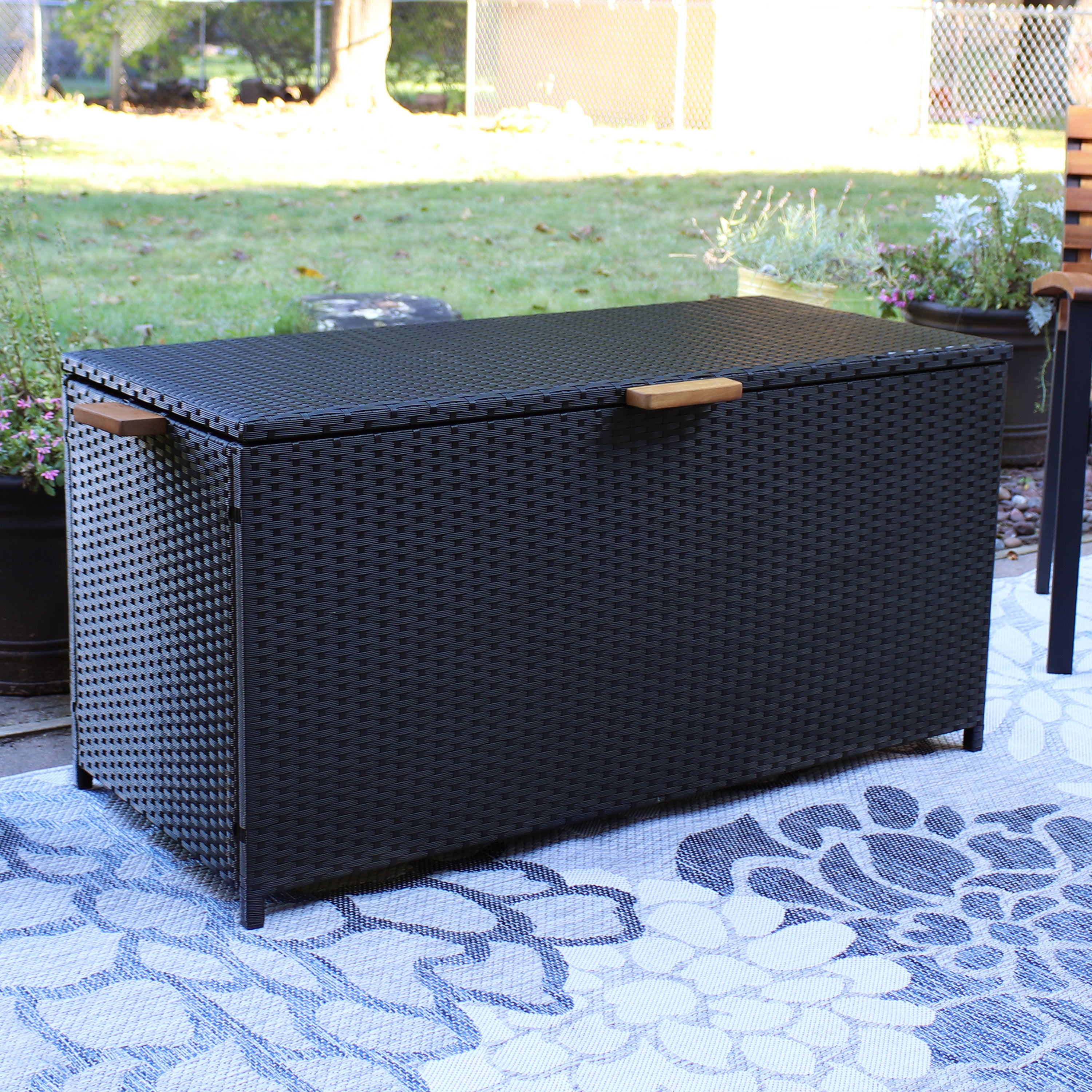 Sunnydaze 75 Gallon Resin Rattan Deck Box for Outdoor & Indoor Storage - Perfect for Patio, Garden, Poolside, and Backyard Organization