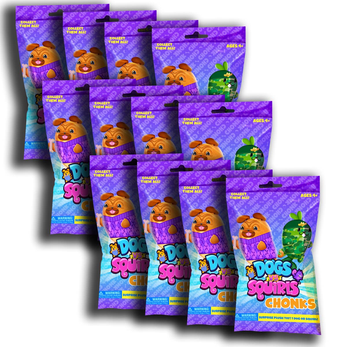 Super-Soft Bean-Filled Plush Toys - Dogs vs Squirrels Mystery Bag (12-Pack) - Amazon Exclusive Chonks Collection | Perfect Stocking Stuffers, Advent Calendar Gifts & Kids' Surprise Toys for Boys & Girls