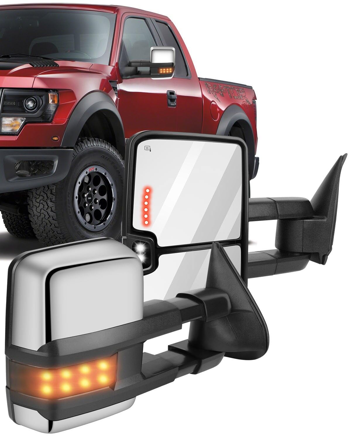 ECCPP Power Heated Towing Mirrors with LED Turn Signal - Compatible with 2001-2002 GMC Sierra 1500 HD/2500 HD/3500 - Chrome Housing, Left & Right Side Adjustable - Perfect for Towing, Off-Roading & Night Driving