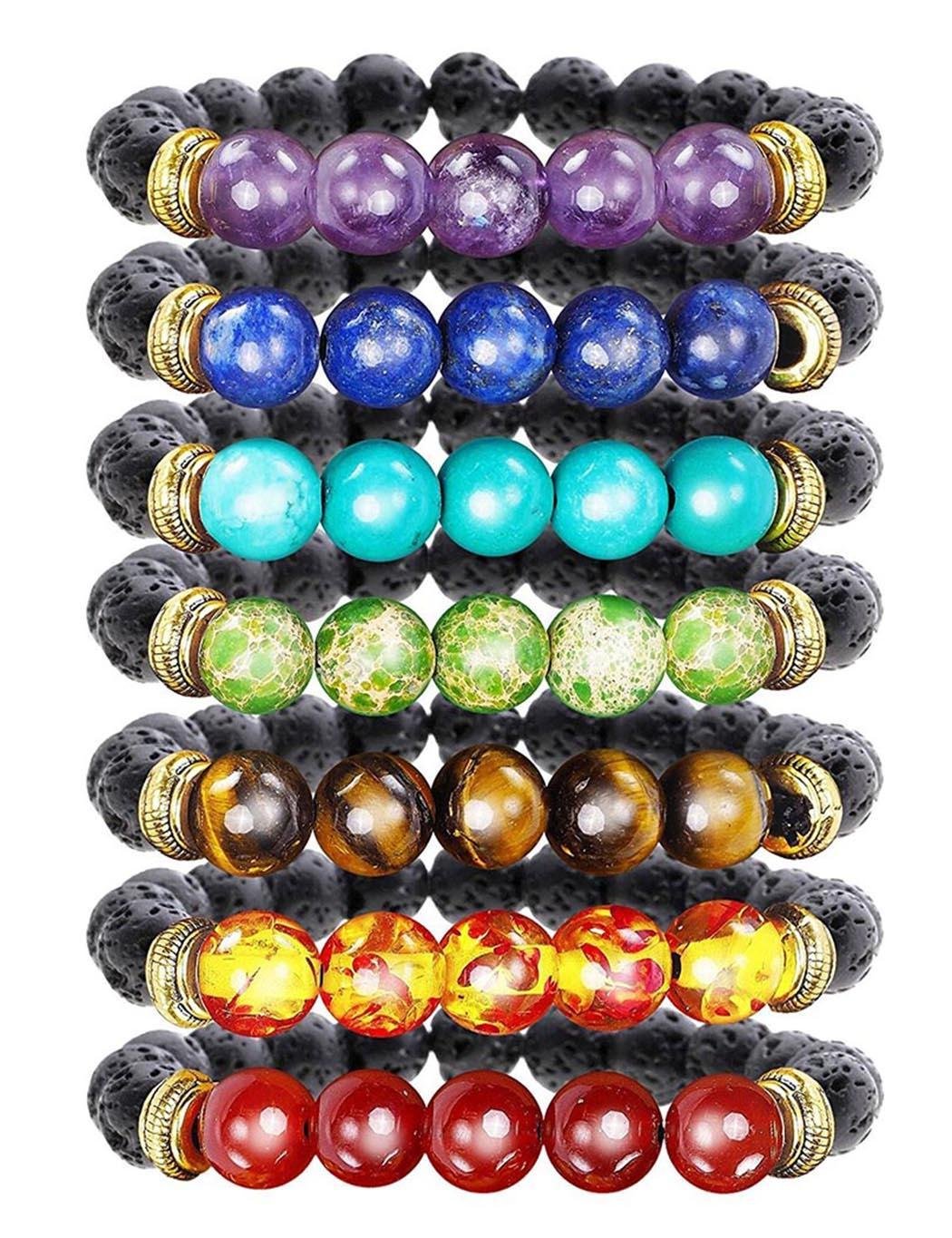 Healing Stone Bead Stretch Bracelets for Men & Women - Natural Therapy Strand Bracelet for Stress Relief & Positive Energy - Perfect for Yoga, Meditation & Daily Wear