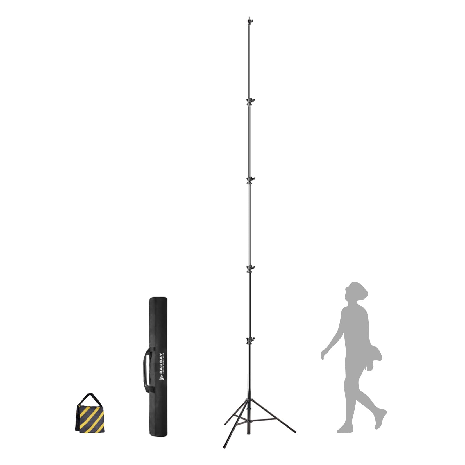RAUBAY 16' Heavy Duty Professional Sky High Tripod - Extreme Tall Aluminum Alloy Video Camera Stand with Air-Cushioned Telescoping Legs & 1/4