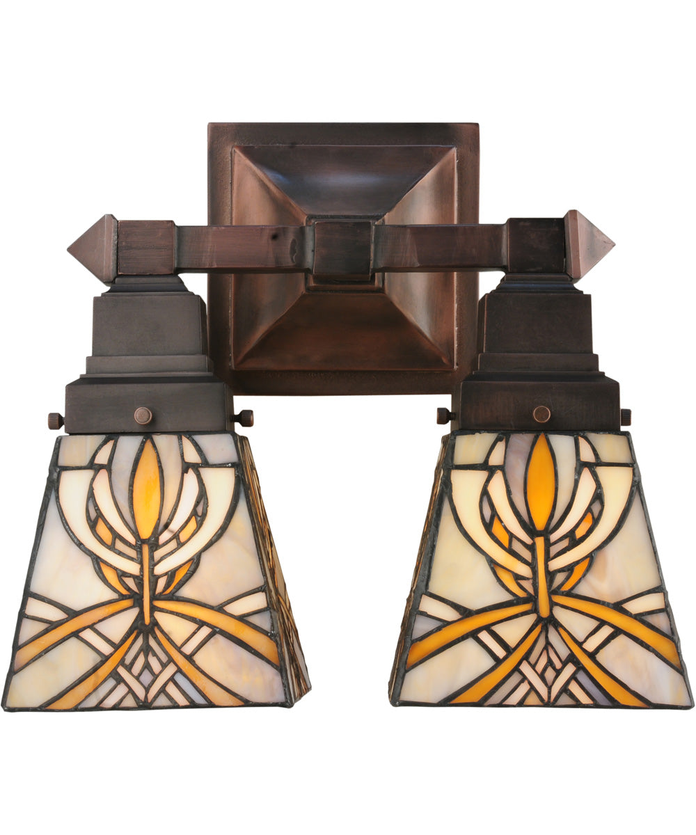 12W Glasgow Bungalow 2-Light Wall Sconce - Vintage Style Plug-in Wall Light Fixture for Bedroom, Living Room, or Hallway Lighting
