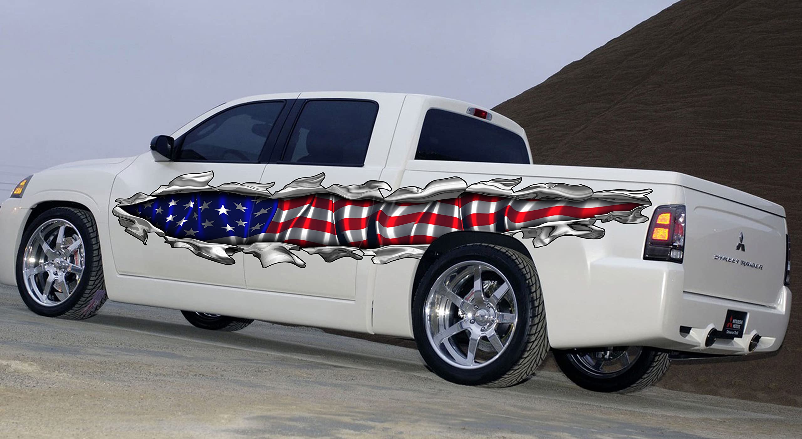 American Flag Car Vinyl Decal - Patriotic US Pride Car Sticker - USA Flag Ripped Metal Full Color Design (22x80) - Perfect for Trucks, SUVs & Cars to Show Your Patriotism