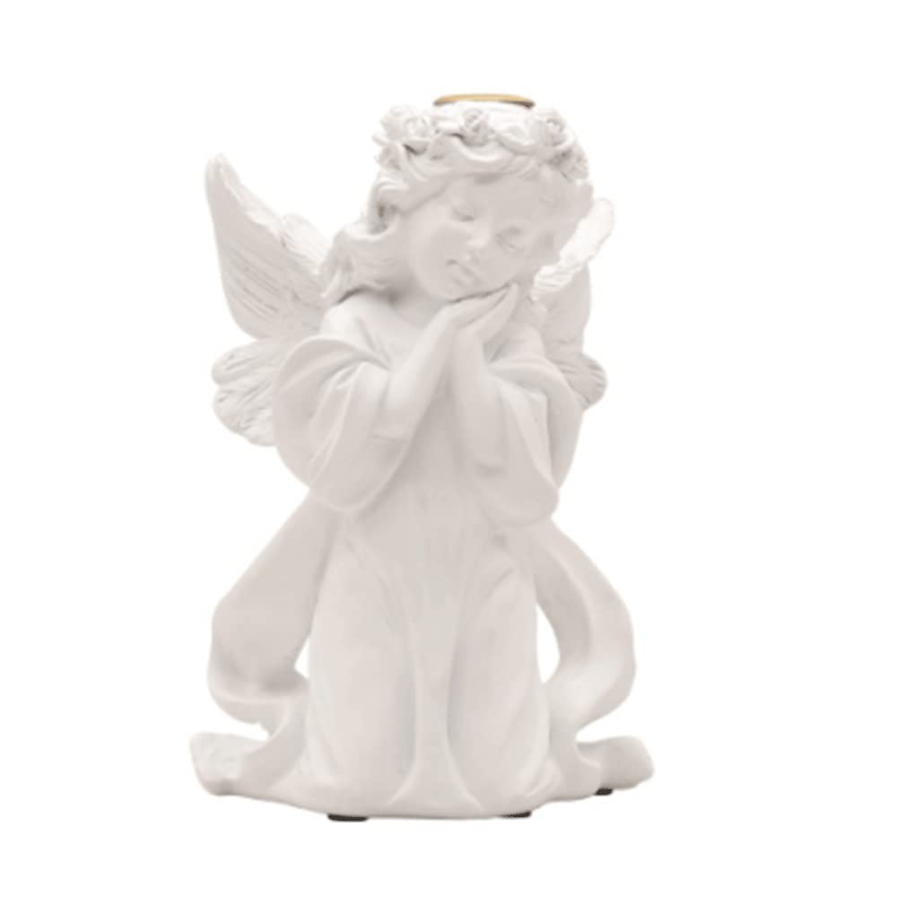 HOLPPO White Resin Angel Candle Holder - Praying Angel Sculpture for Christmas Decor, Tabletop Centerpiece, Fireplace & Home Decoration | Perfect for Holiday Gift, Wedding Decor & Spiritual Spaces