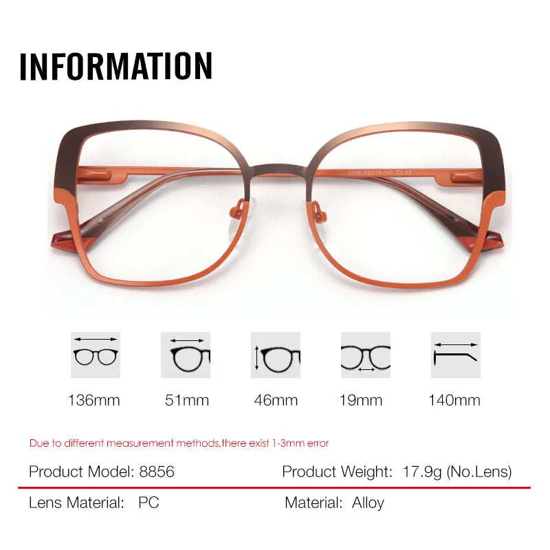 Aror Women's Full Rim Square Cat Eye Eyeglasses 88564 - Stylish Alloy Frame for Reading, Work & Fashion (Black)