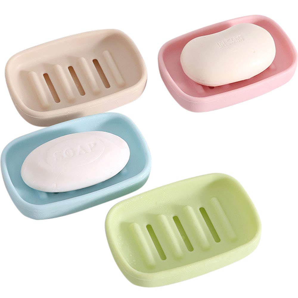4-Piece BPA-Free Soap Holder Set with Drain Holes - Slotted Design for Faster Drying, Prevents Mushy Soap & Extends Soap Life - Easy to Clean - Perfect for Bathroom, Kitchen, Shower & Travel Use