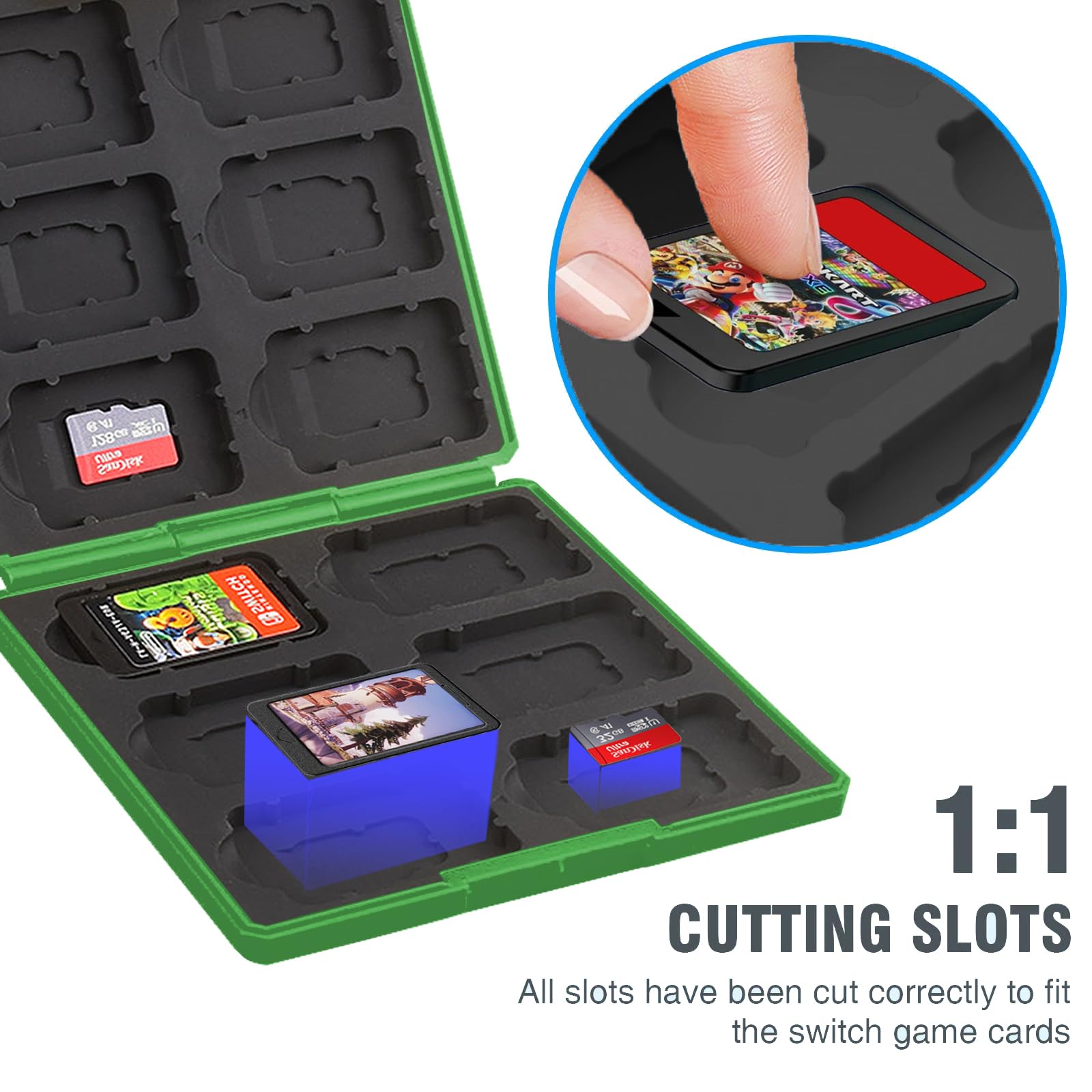 Nintendo Switch Game Cartridge Holder – Portable Slim Case for 12 Games & 12 SD Cards | Expandable to 24 Game Slots | Green Mini World Design | Perfect for Travel, Gaming Parties & Switch Accessories Organization