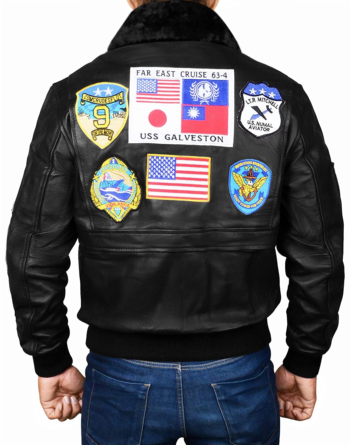 Men's Aviator Bomber Jacket - Genuine & Faux Leather Pilot Coat with Removable Fur Collar - Inspired by Top Gun & Tom Cruise Style - Perfect for Casual Wear, Motorcycle Riding & Winter Fashion