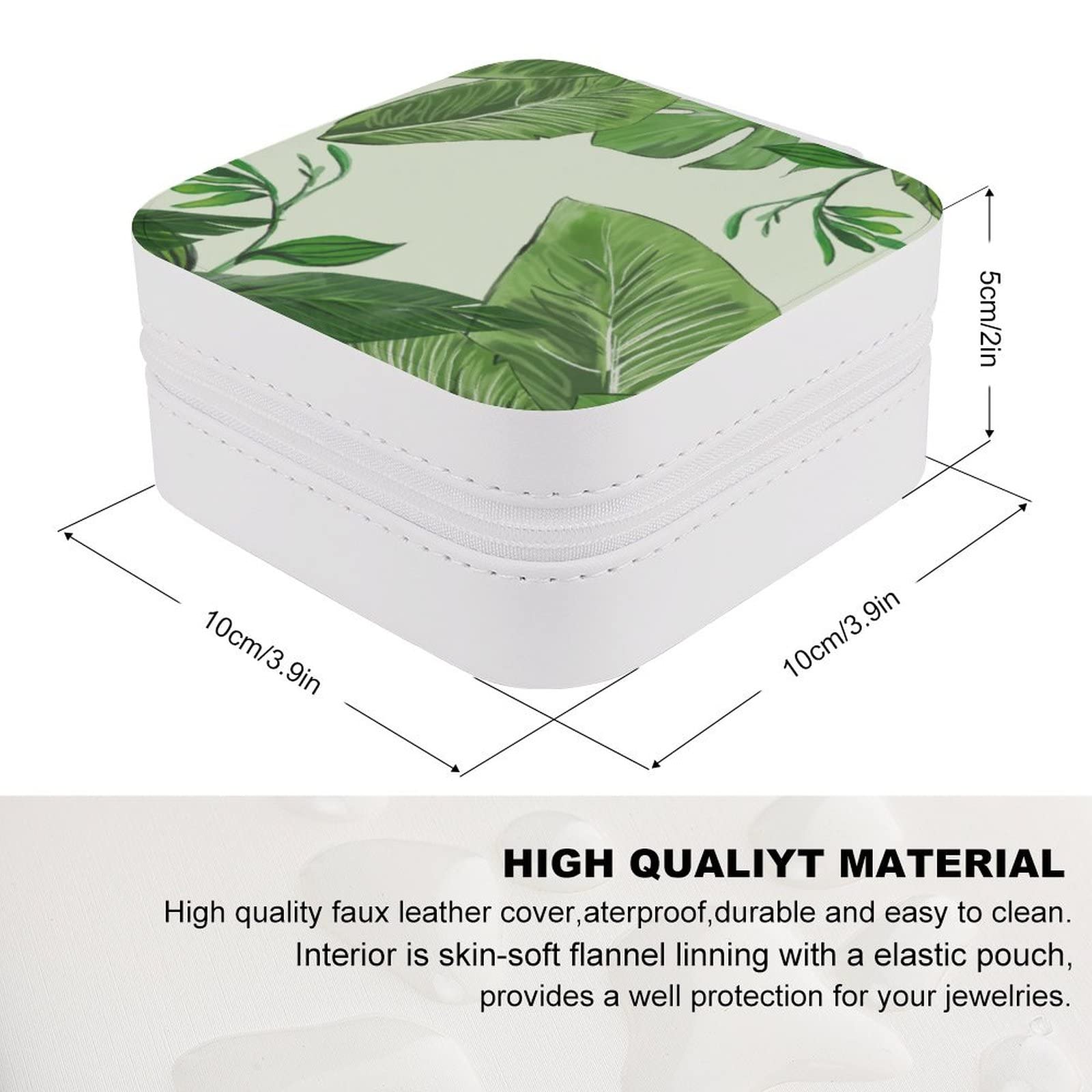 Elegant Green Leaves PU Jewelry Box - Portable Travel Organizer for Rings, Earrings, Necklaces & Bracelets | Perfect for Gift Giving, Travel Storage & Home Display