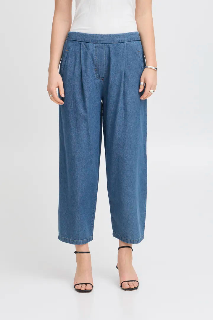 Archer Wide Leg Jeans for Women - Washed Medium Blue Denim Pants | High Waisted Comfort Fit | Casual & Boho Style for Everyday Wear