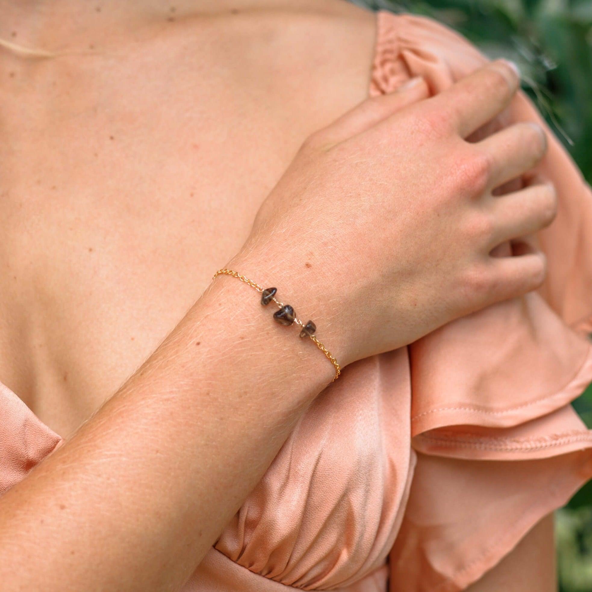 Natural Smoky Quartz Beaded Chain Bracelet for Women - Elegant Crystal Healing Jewelry for Meditation, Yoga & Spiritual Energy
