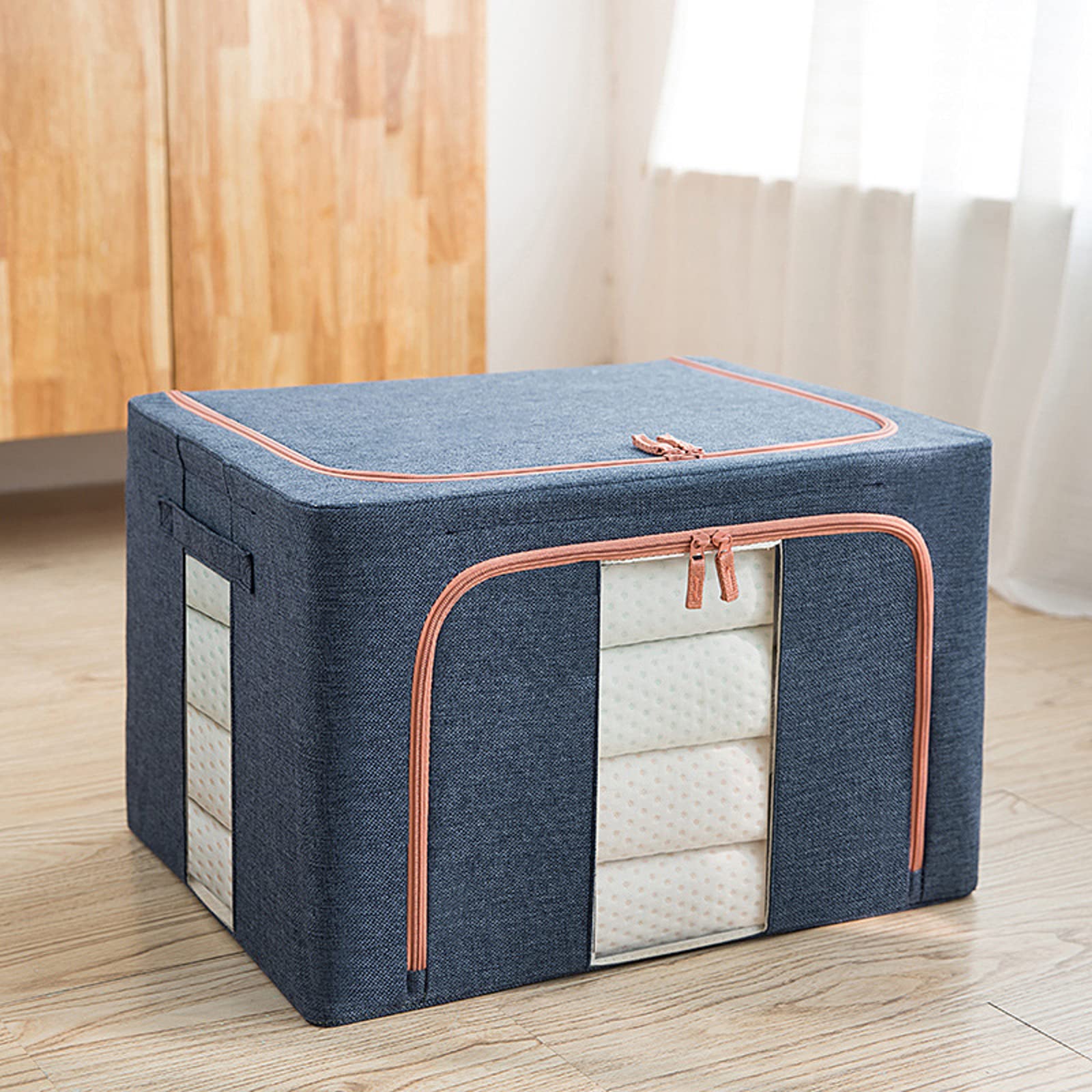 Premium Cotton Linen Storage Box with Lid - Organizer for Clothes, Socks, Toys, Snacks & Cosmetics (Dark Blue, 39×29×20cm) - Perfect for Home Organization, Nursery, Closet & Travel Storage