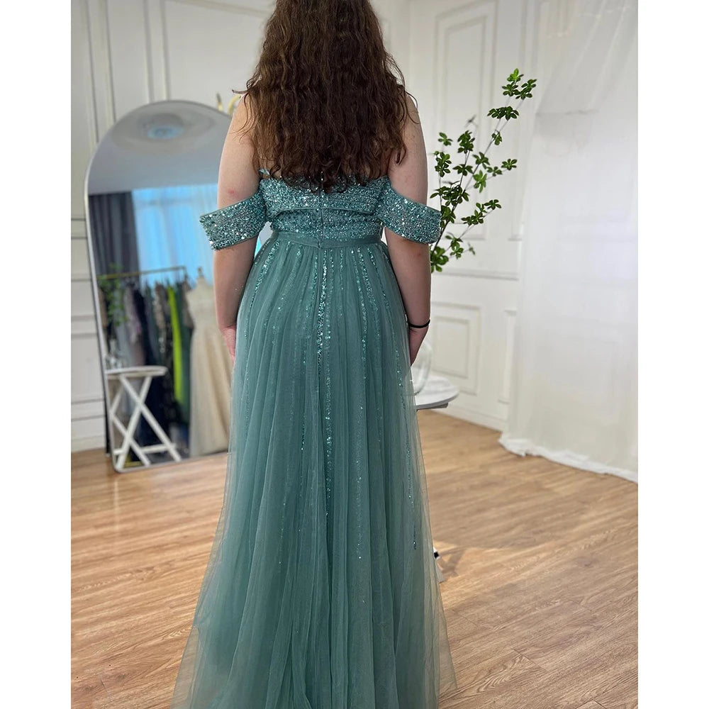 Elegant Nude Mermaid Evening Dress with Overskirt & Beaded Off-Shoulder Design for Women's Party, Prom & Special Occasions - LA71728