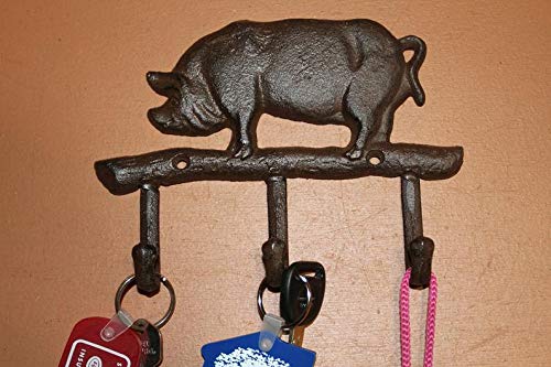 3 Pack Heavy Duty Cast Iron Pig Wall Hooks - 7 Inch Wide Farmhouse Decor for Coats, Hats & Keys - Rustic Barnyard Wall Hangers for Kitchen, Entryway & Mudroom Organization