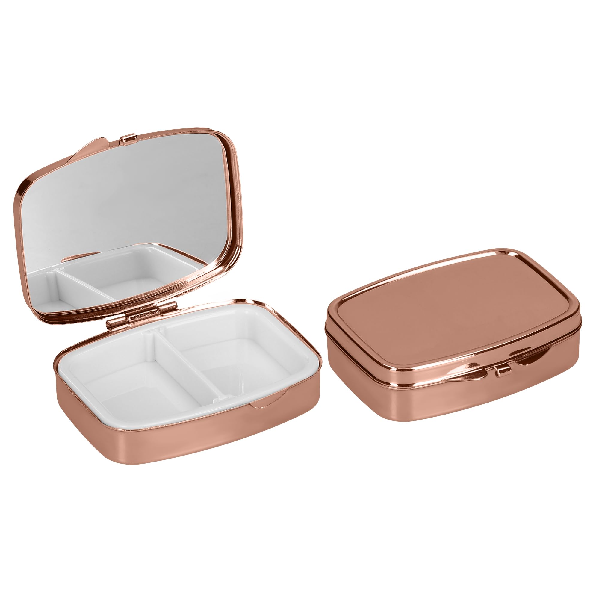 kwmobile 2 Compartment Stainless Steel Pill Organizer - Set of 2 Travel Medicine Boxes for Tablets & Prescriptions (Rose Gold) | Perfect for Daily Medication & Travel Essentials