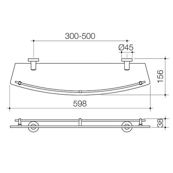Caroma Cosmo Glass Shelf - Single 600mm (24 Inches) - Tempered Glass Bathroom Shelf for Shower, Kitchen, or Living Room Storage