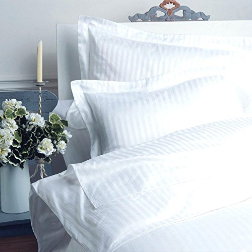 Premium 100% Egyptian Cotton 500 Thread Count Queen Size Duvet Cover Set with Fitted Sheet - Luxury Striped Gray Bedding for Master Bedroom & Guest Room