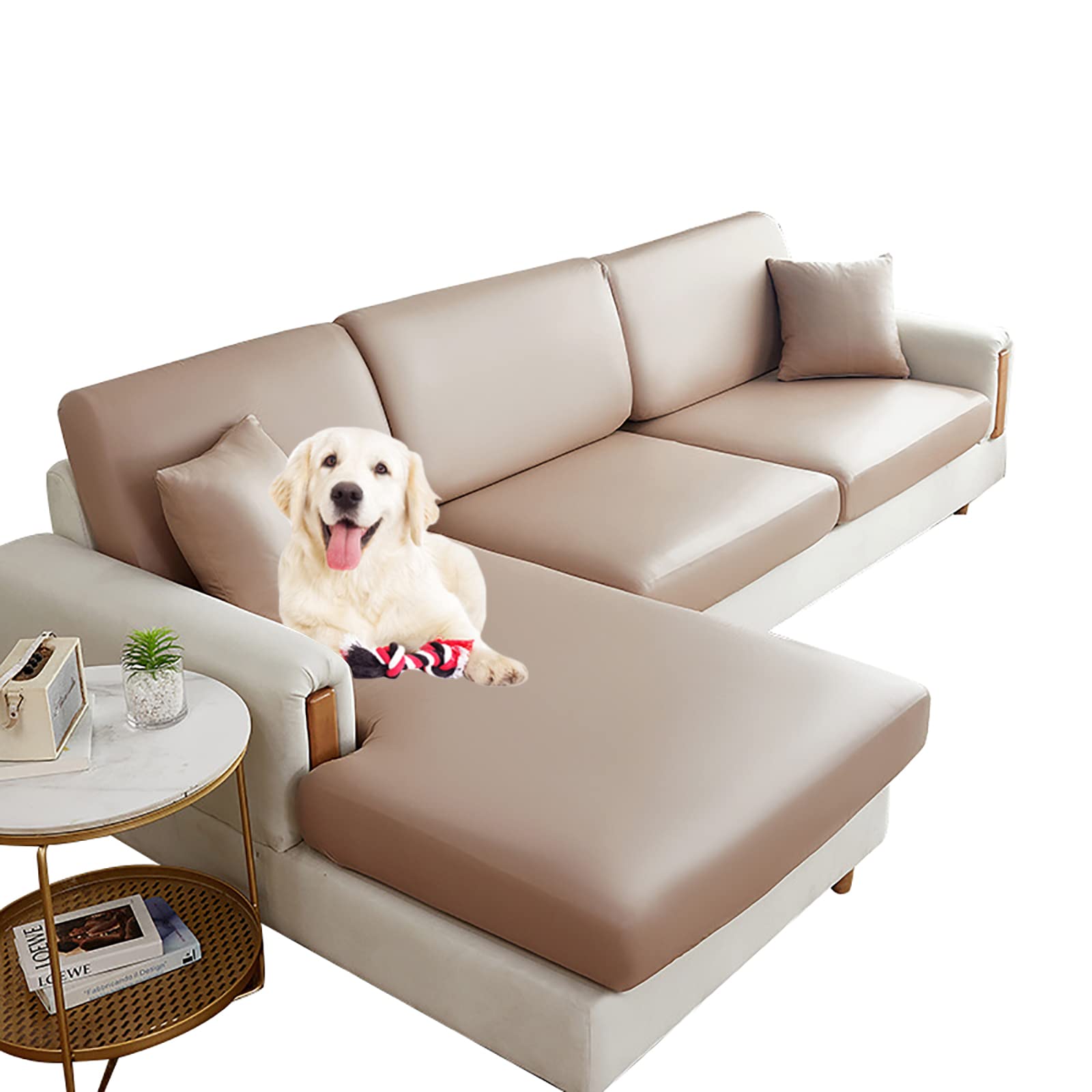 Waterproof Stretchable PU Leather Sofa Slipcover - L Shaped Couch & Chaise Longue Cover for 1-4 Seats, Anti-Slip Furniture Protector for Pets & Kids (Grey) | Perfect for Living Room, Family Room & Pet-Friendly Homes