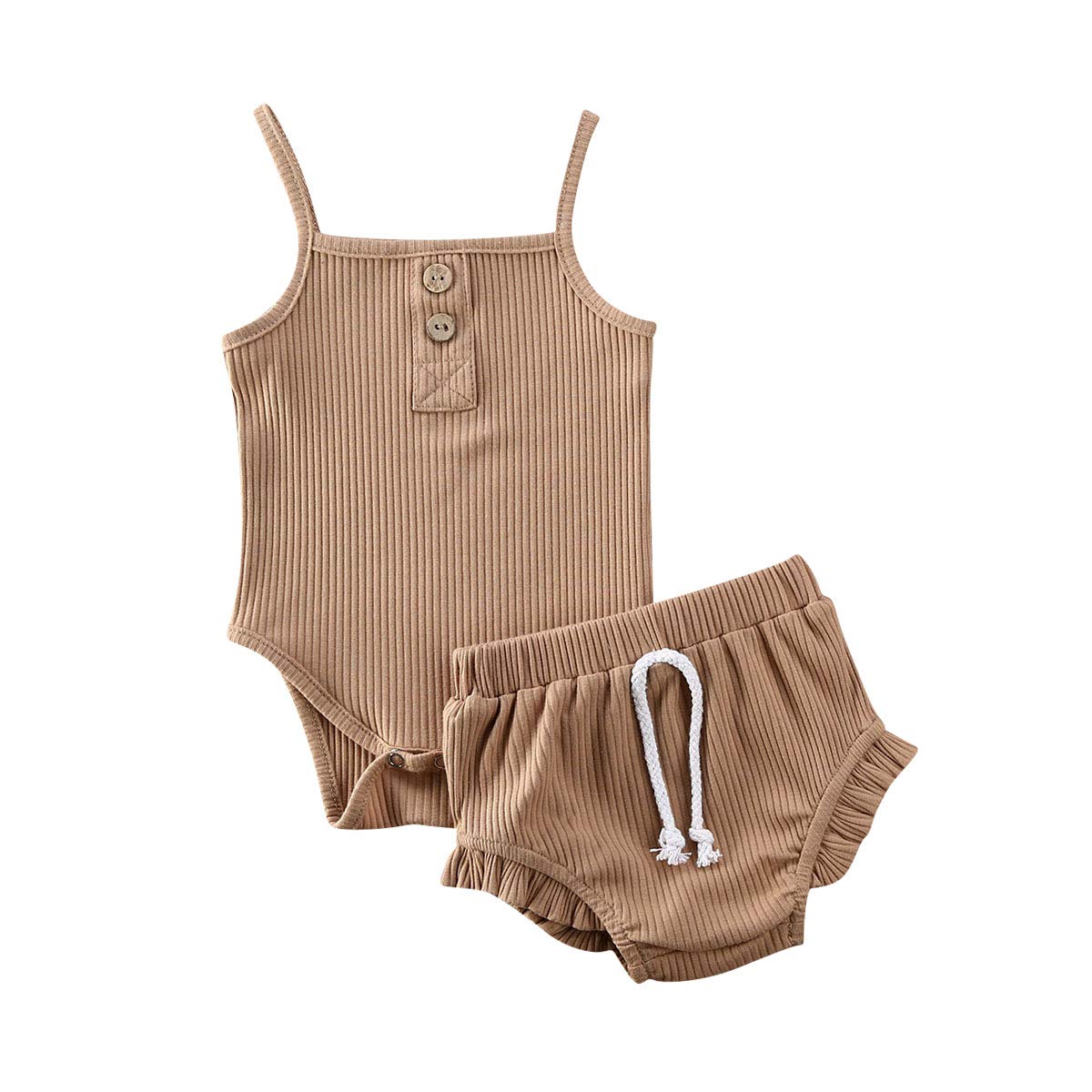 Adorable Newborn Baby Girl Ribbed Tank Top Romper Set with Bloomers - Cute Summer Outfit for Infants | Perfect for Playdates, Beach Trips & Photo Shoots