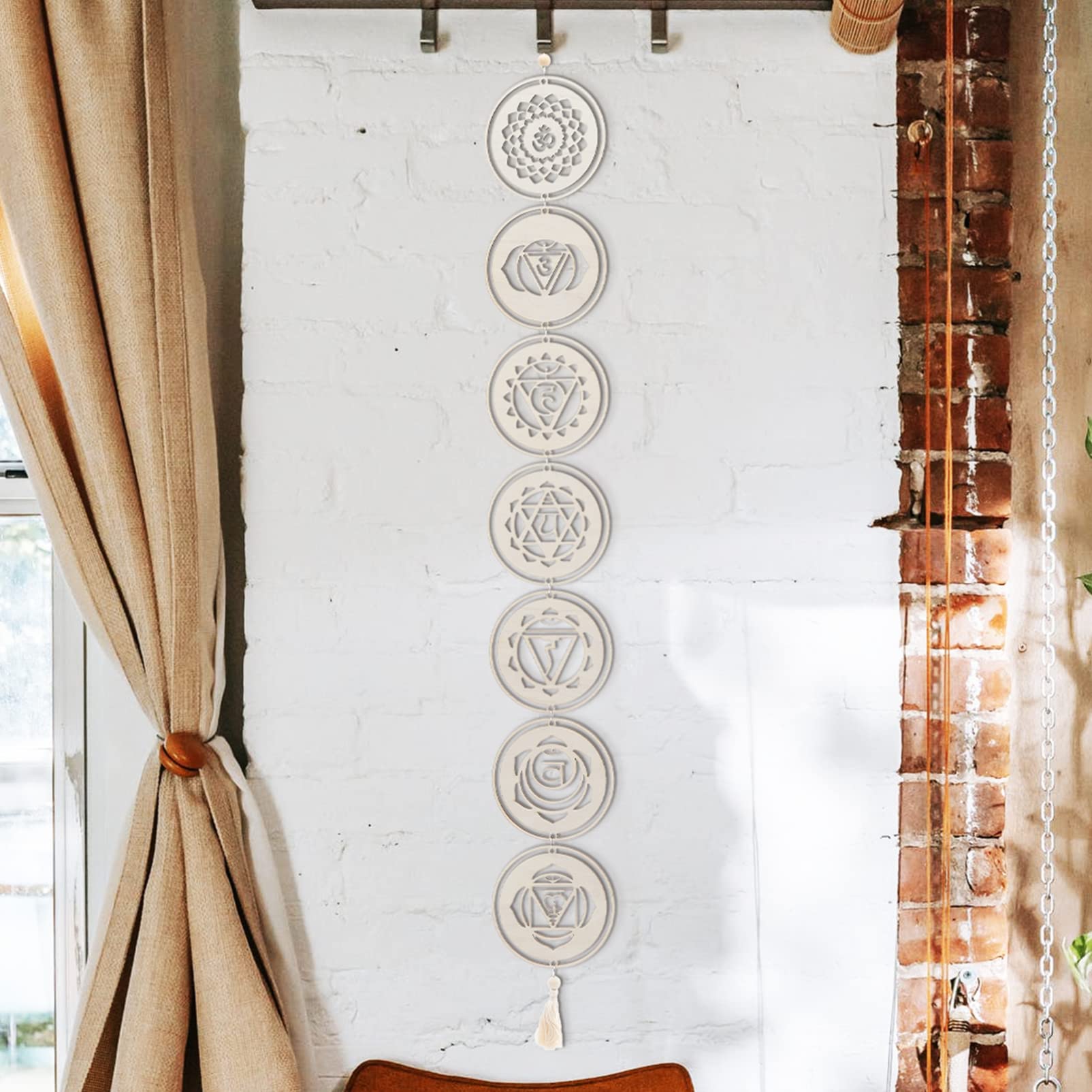 7 Chakra Wall Decor Set - Sacred Geometry Wooden Meditation Hanging for Bedroom, Living Room & Home - Spiritual Yoga Decor for Apartment & Meditation Space