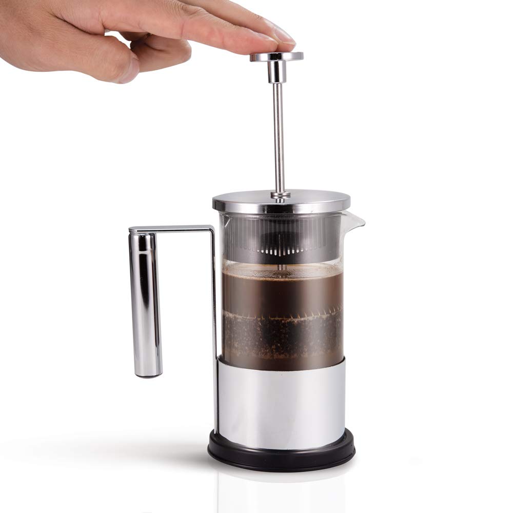 Premium 2-Cup Borosilicate French Press Coffee Maker (10oz) - Durable Glass, Heat-Resistant & Ergonomic Handle for Perfect Brewing - Ideal for Home, Office & Camping Use