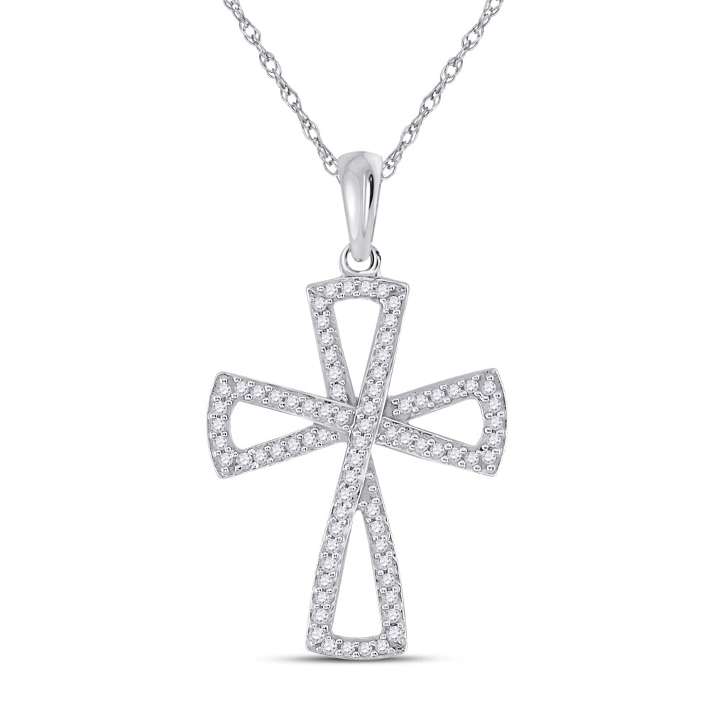 10K White Gold Women's Round Diamond Flared Cross Pendant Necklace - 1/3 Cttw Diamond Jewelry for Everyday Wear, Gifts & Special Occasions