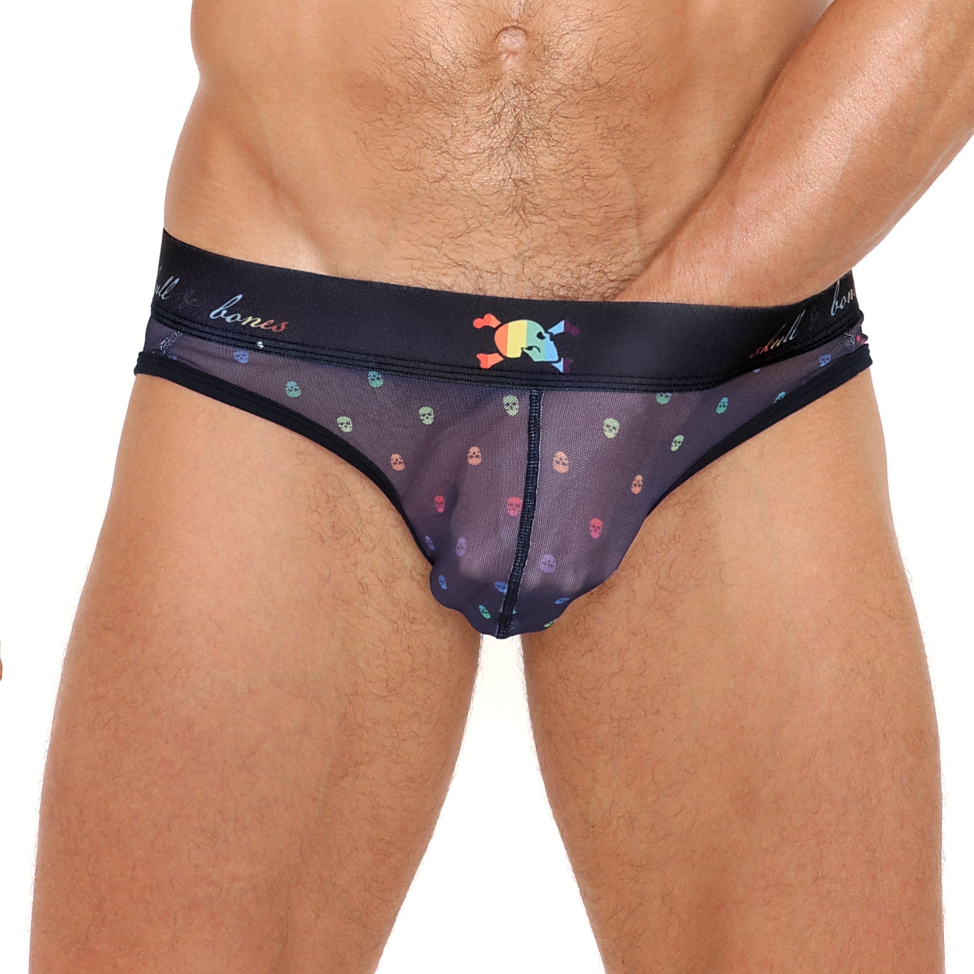 Pride Ditsy Skull Black Sheer Mesh Y Jock Strap - Gothic Lingerie for Men, Comfortable Underwear for Pride Events & Night Out
