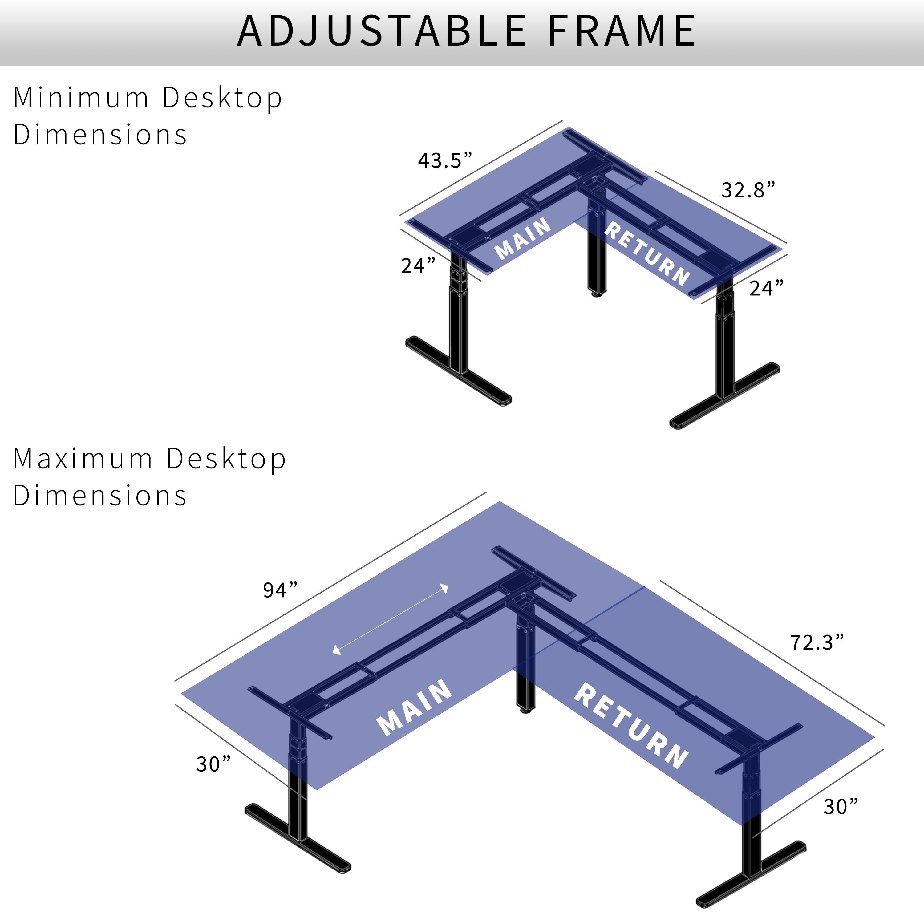 Electric Multi Motor Corner Desk Frame with Memory Controller - Adjustable Standing Desk for Home & Office Workspace