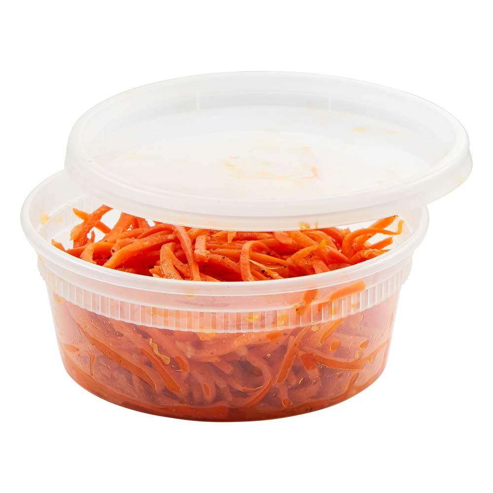 (48 Pack) 8 oz Plastic Soup Containers with Lids - Heavy Duty Deli Food Storage & Take Out Containers - Microwave Safe & Leakproof - Perfect for Meal Prep, Leftovers, Catering & Restaurant Use