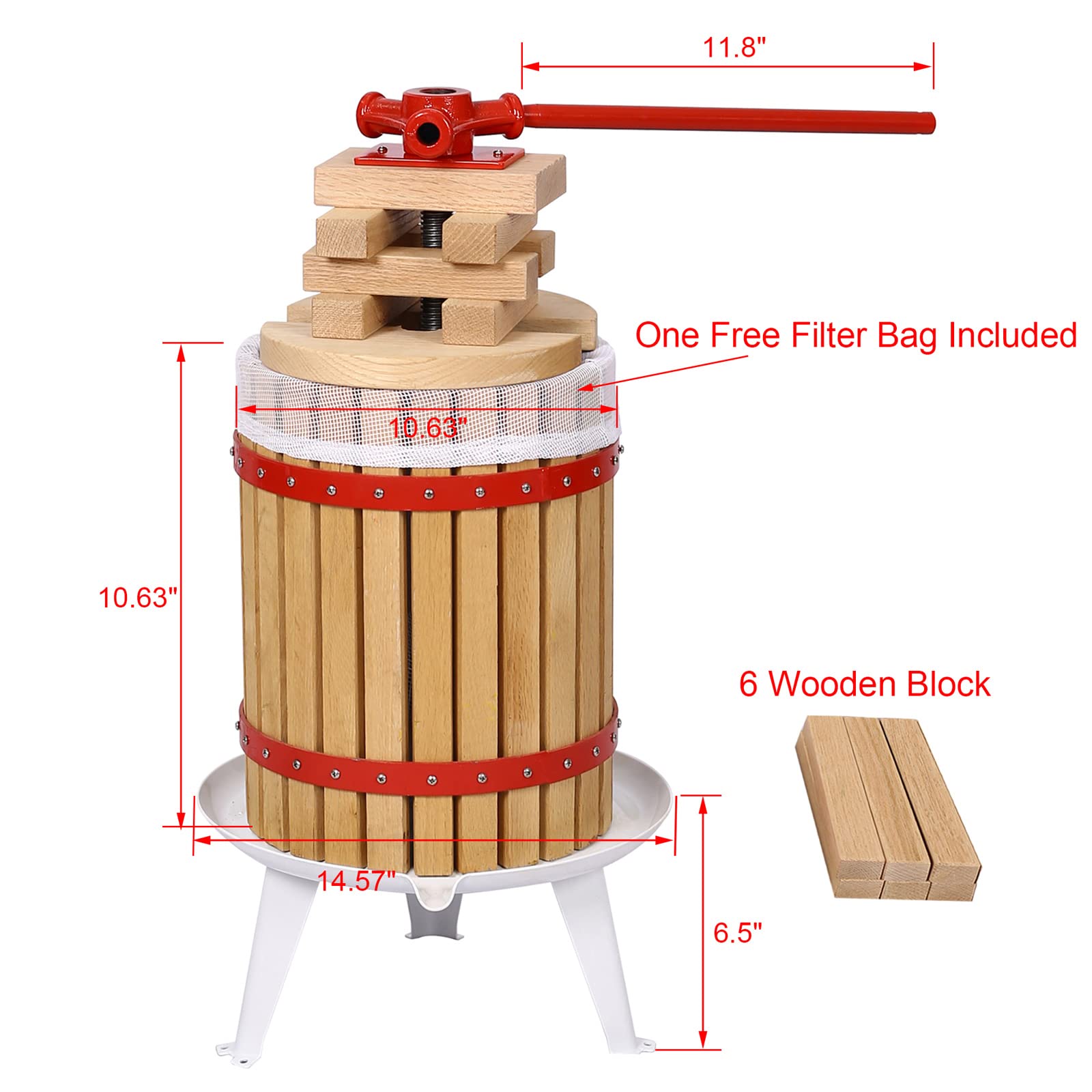 3.2 Gallon Fruit Wine Press - Manual Apple Cider, Grape & Berry Juice Maker for Home Brewing - Perfect for Winemaking, Cider Pressing & Fresh Juice Extraction