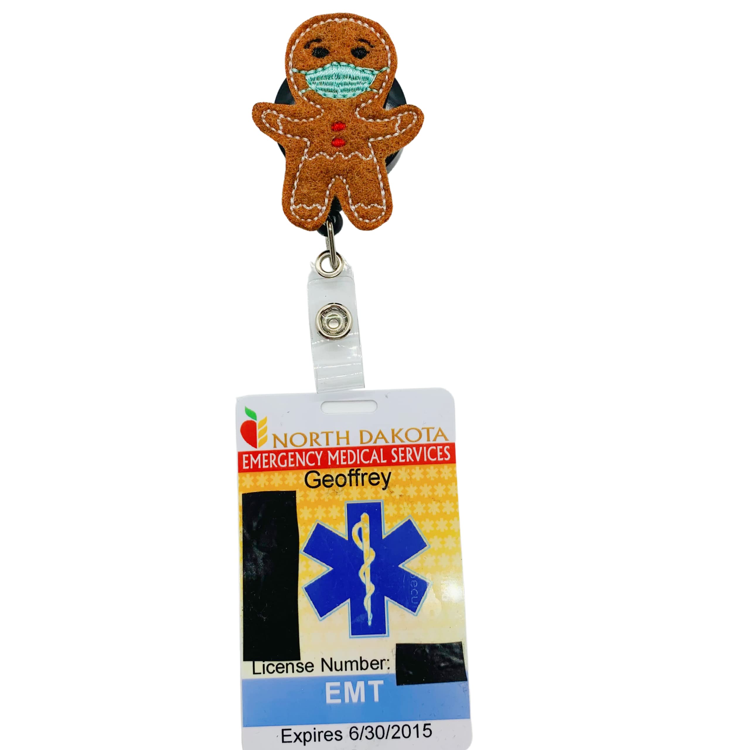 Funny Gingerbread Man Mask Badge Reel - Christmas Holiday Office ID Holder for Nurses, Teachers & Healthcare Workers - Perfect for Hospitals, Schools & Workplaces